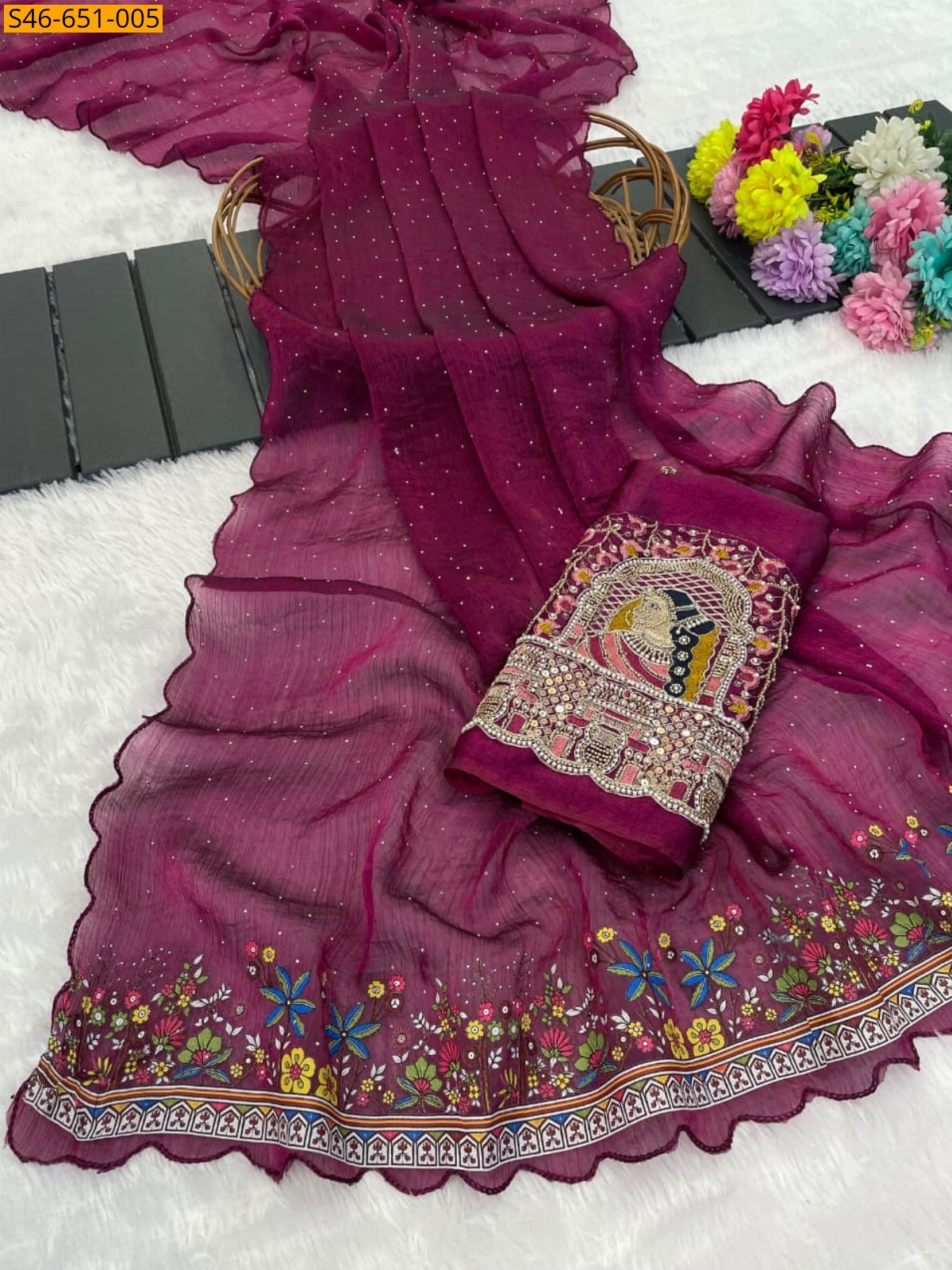 Magenta Fancy Fendy Chiffon Saree