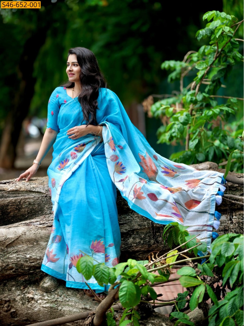 Sky Blue Fancy Linen Saree Sky Blue Fancy Linen Saree