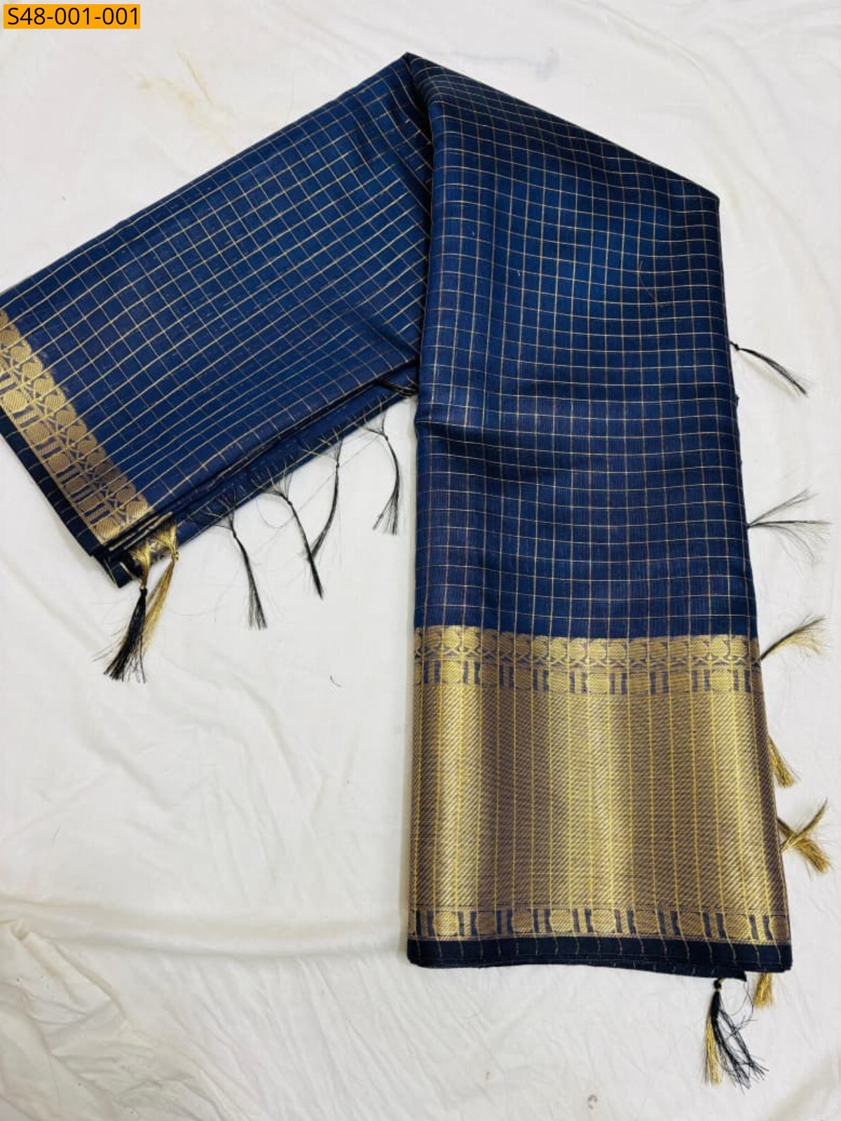 Blue Banarasi Kota Check Soft Silk saree