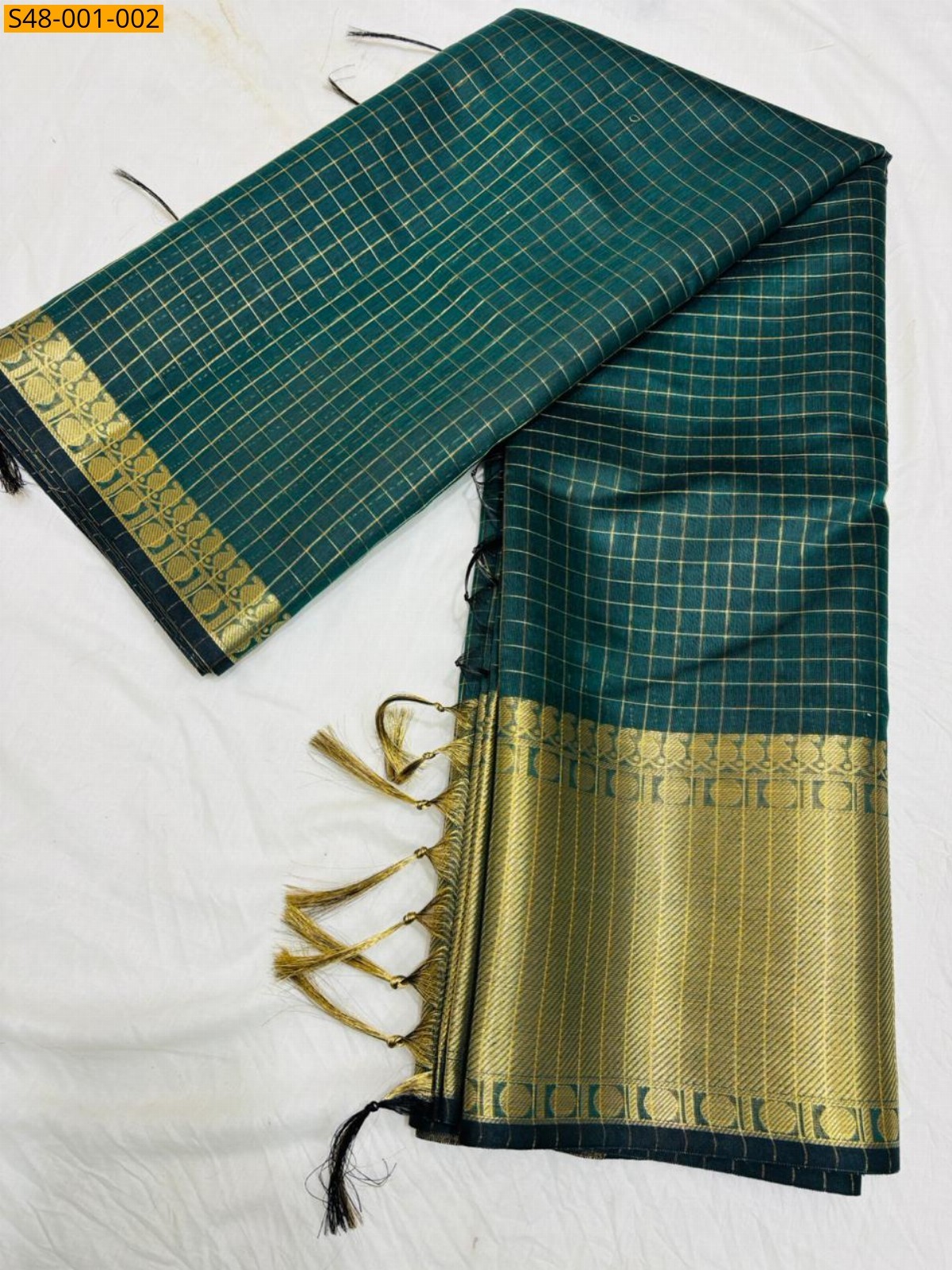 Green Banarasi Kota Check Soft Silk saree