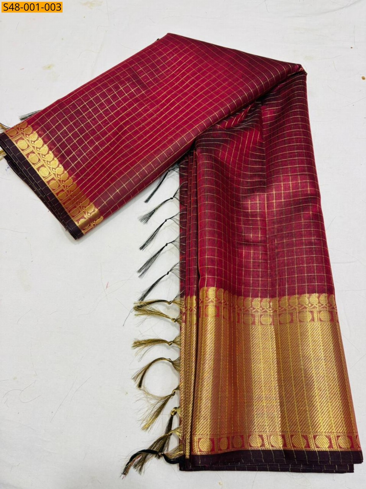 Red Banarasi Kota Check Soft Silk saree