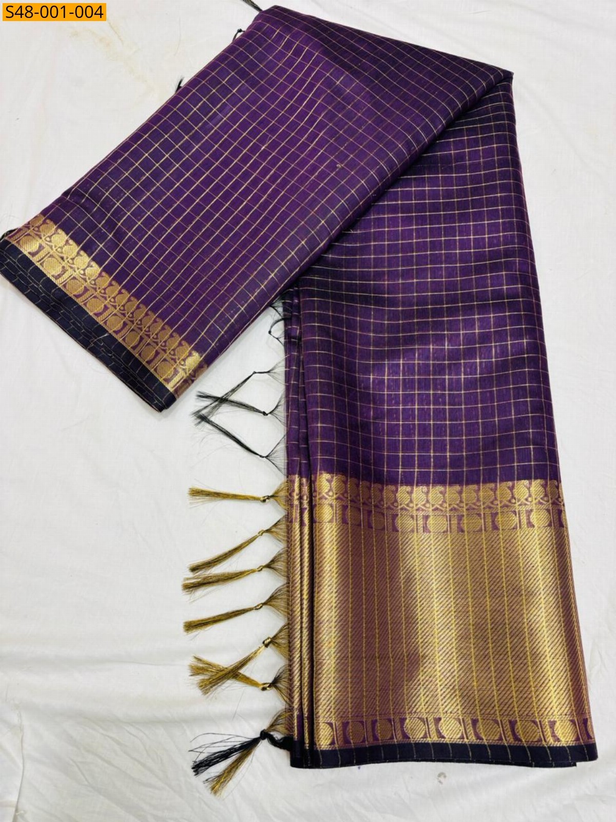 Wine Banarasi Kota Check Soft Silk saree