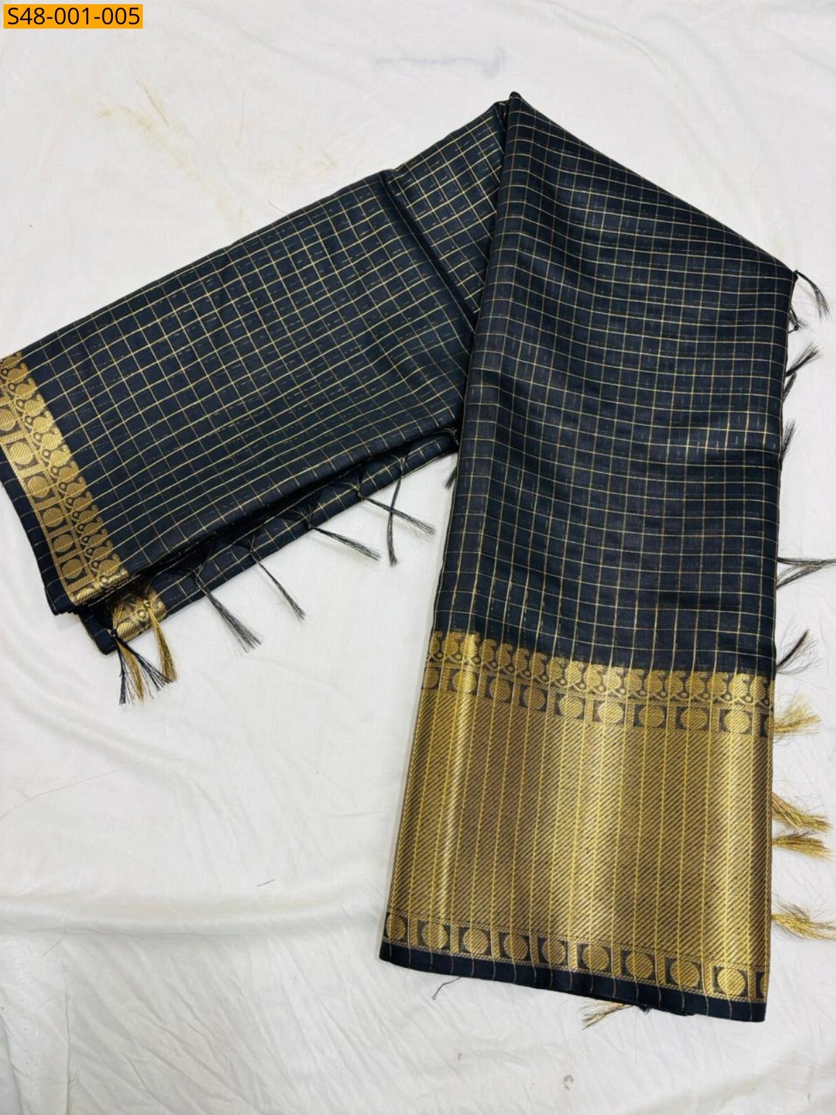 Black Banarasi Kota Check Soft Silk saree