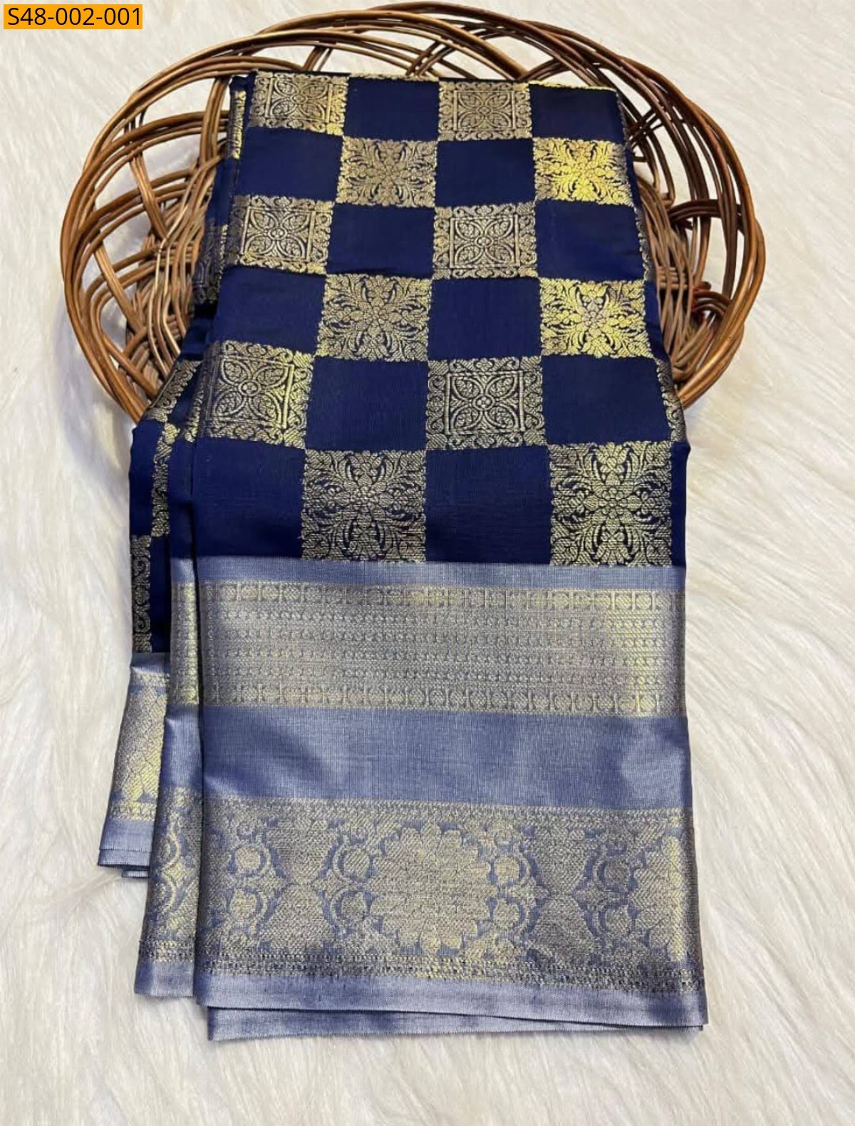 Navy blue Banarasi Semi Katan Soft Silk saree
