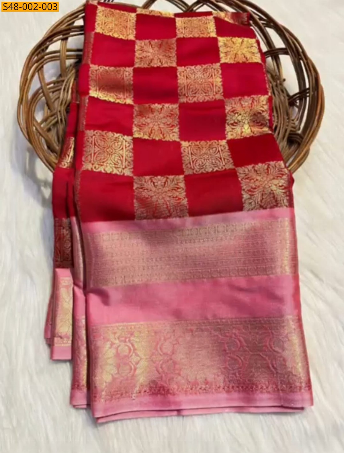 Red Banarasi Semi Katan Soft Silk saree