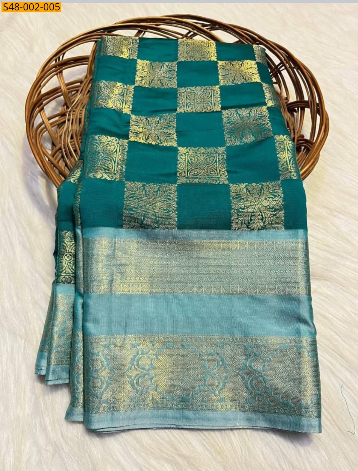 Green Banarasi Semi Katan Soft Silk saree