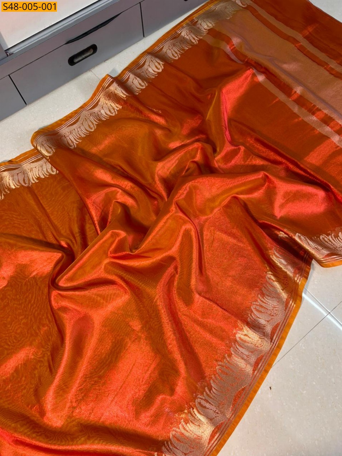 Orange Banarasi Soft Tissue Silk Saree