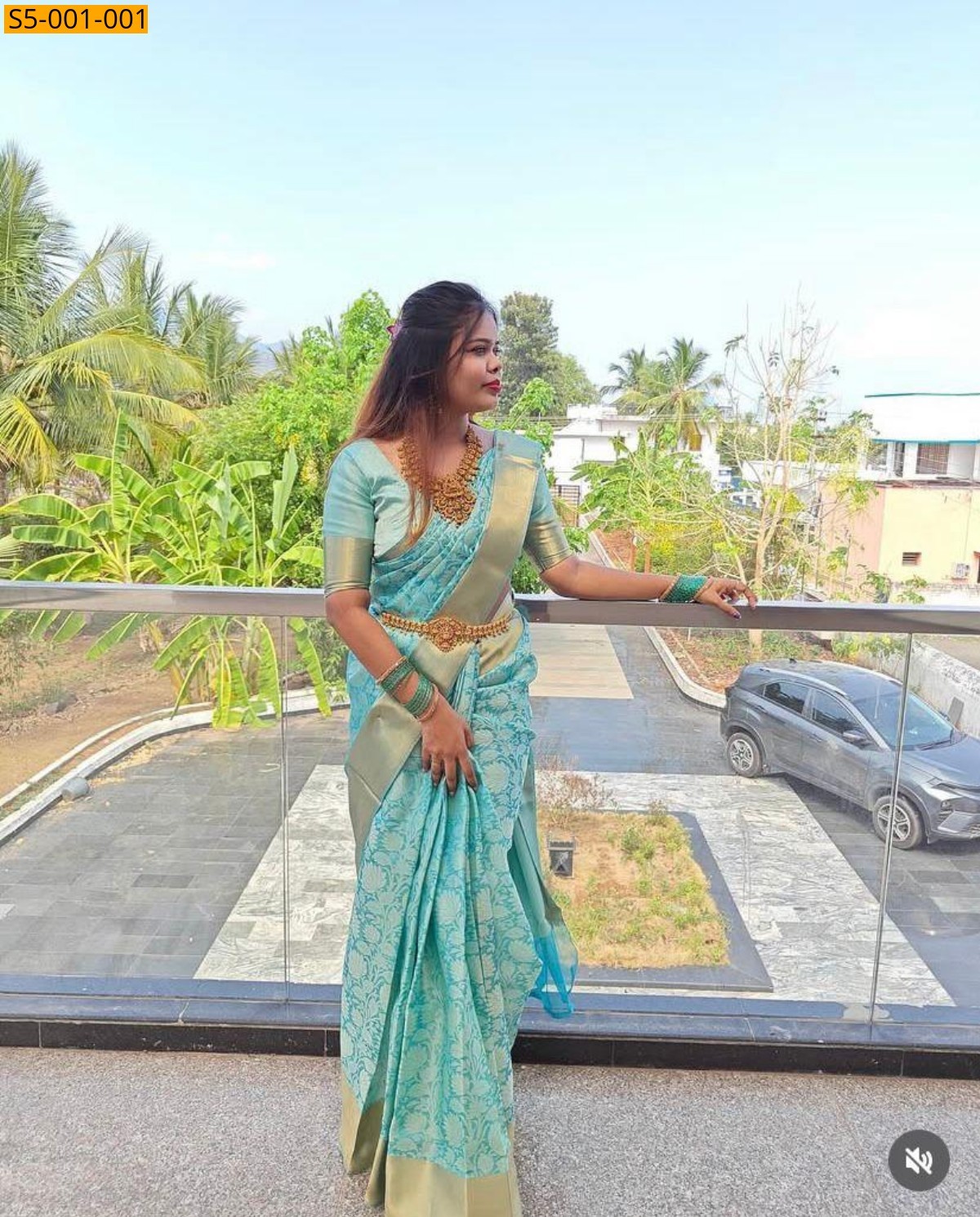 Sky Blue Banaras tissue silk Saree
