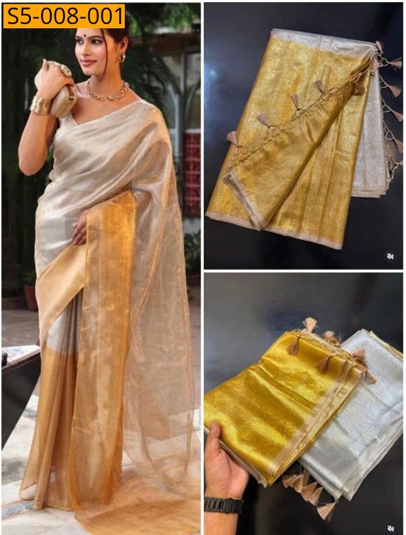 Silver Banaras tissue half and half silk Saree