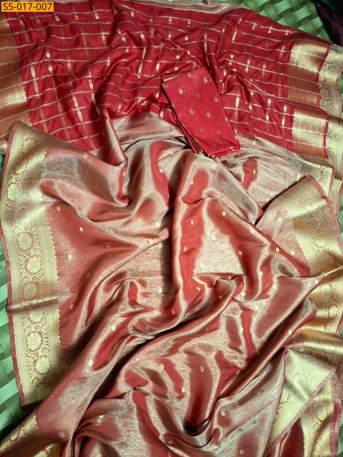 Red Fancy  Banarasi Katan Tissue Silk Saree