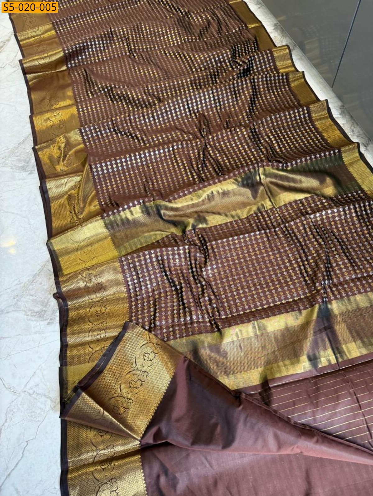 Brown Fancy Banarasi Tissue Silk Saree