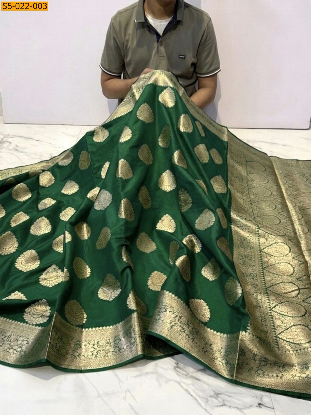 Green Banarasi Dybal Semi katan soft silk saree