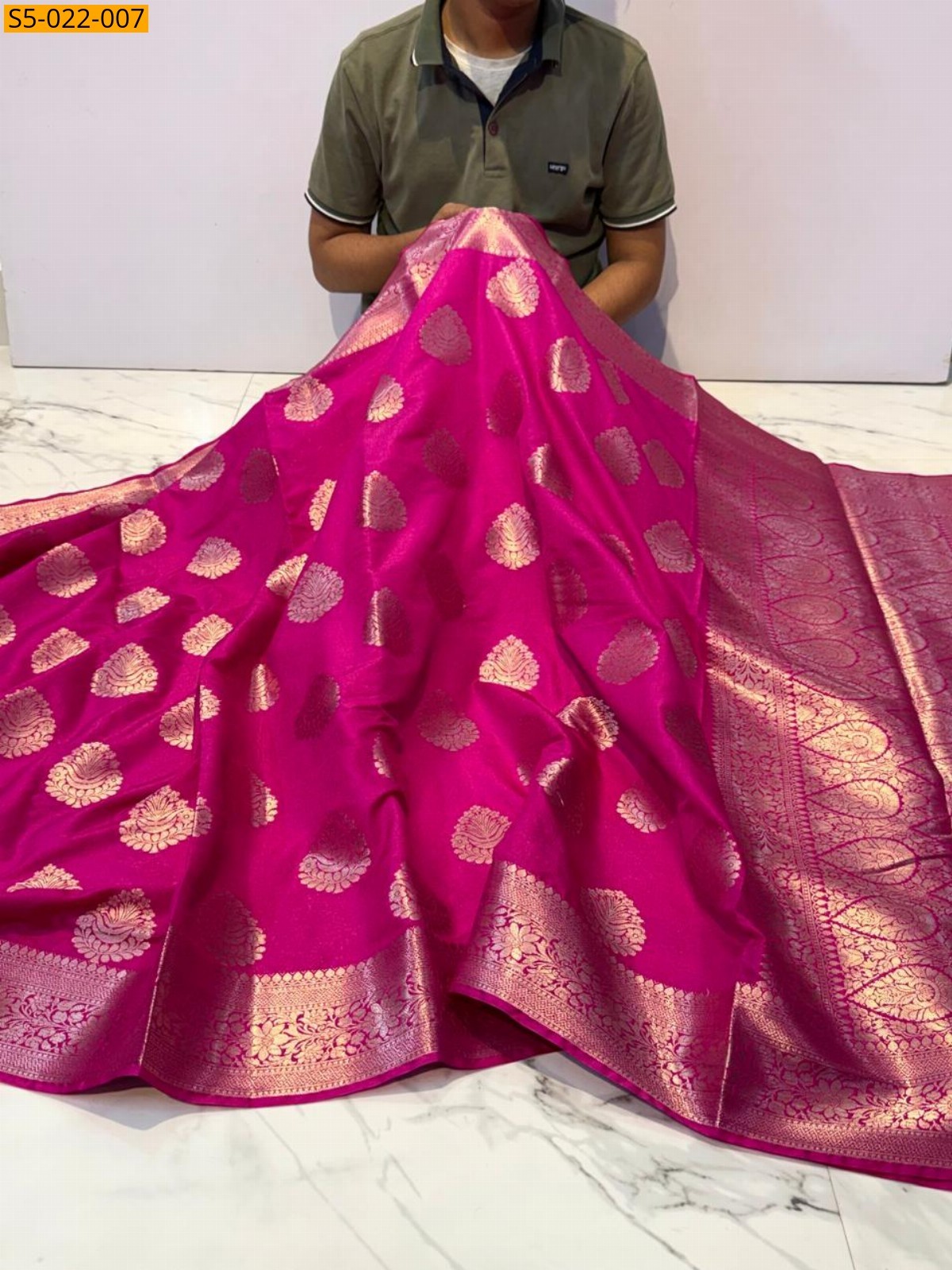 Rani Pink Banarasi Dybal Semi katan soft silk saree