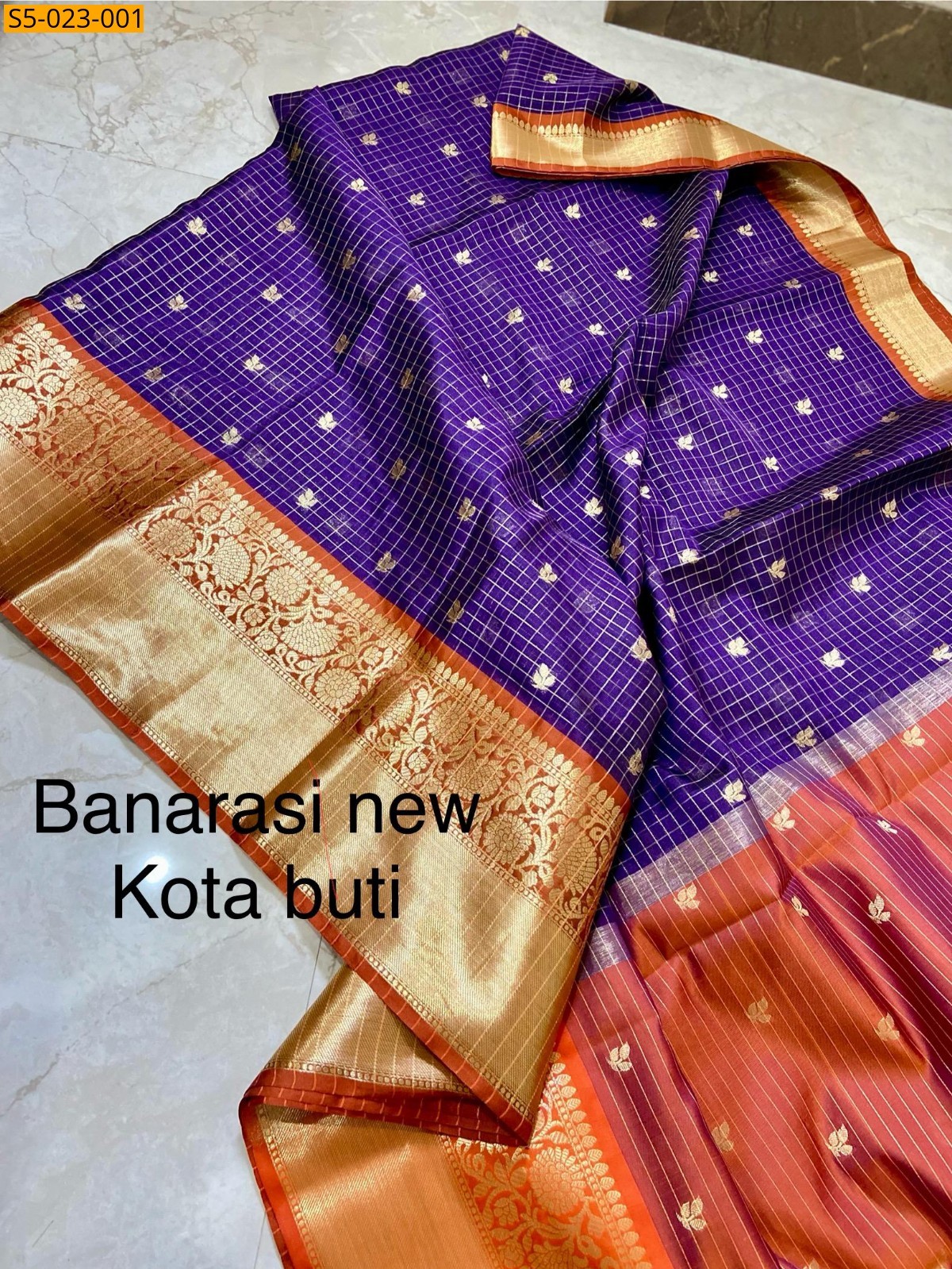 Violet Banarasi Soft silk Zari check saree