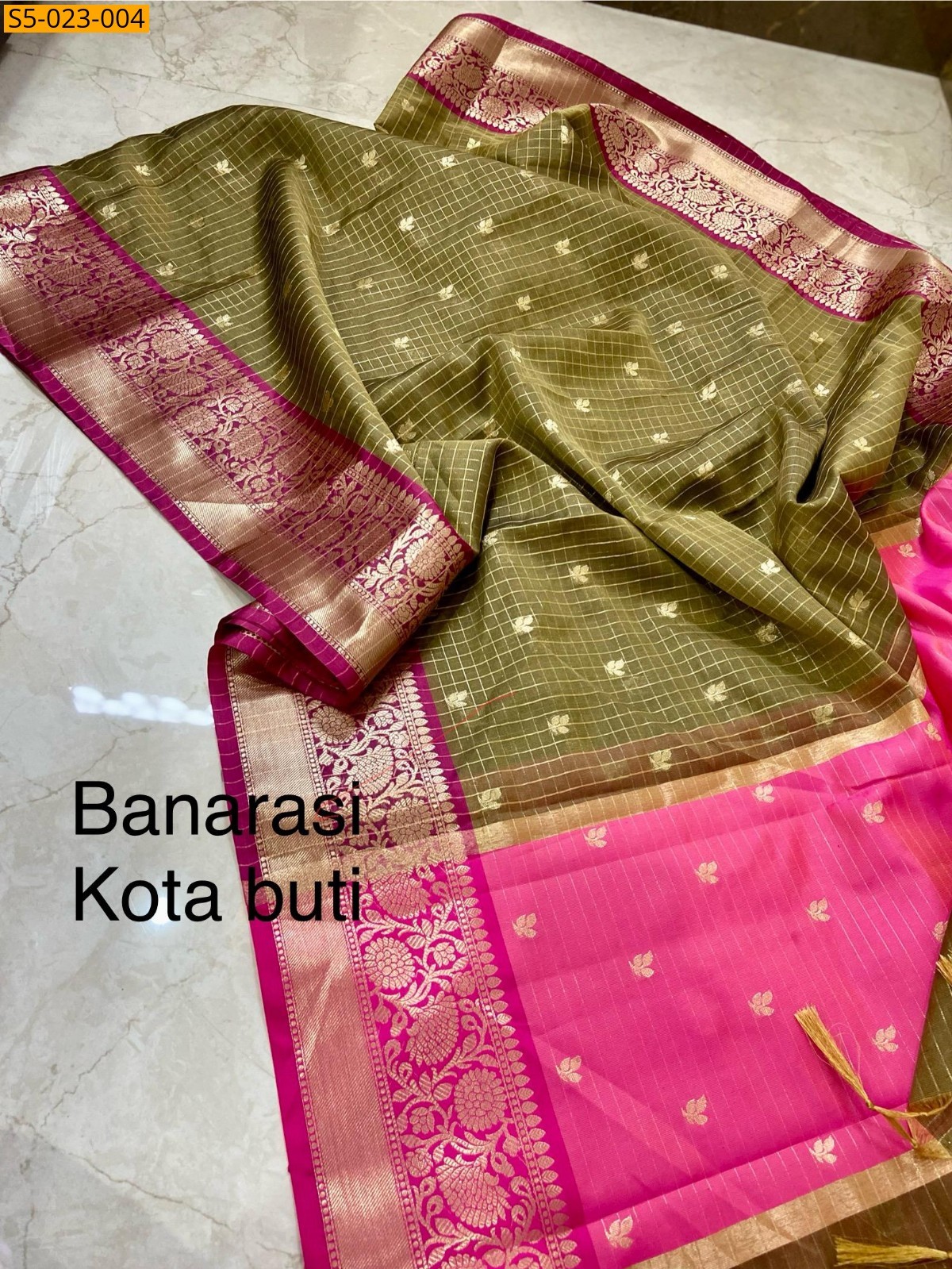 Mehandi green Banarasi Soft silk Zari check saree