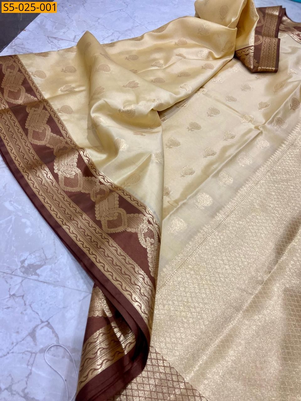 Half white Banarasi Katan saree