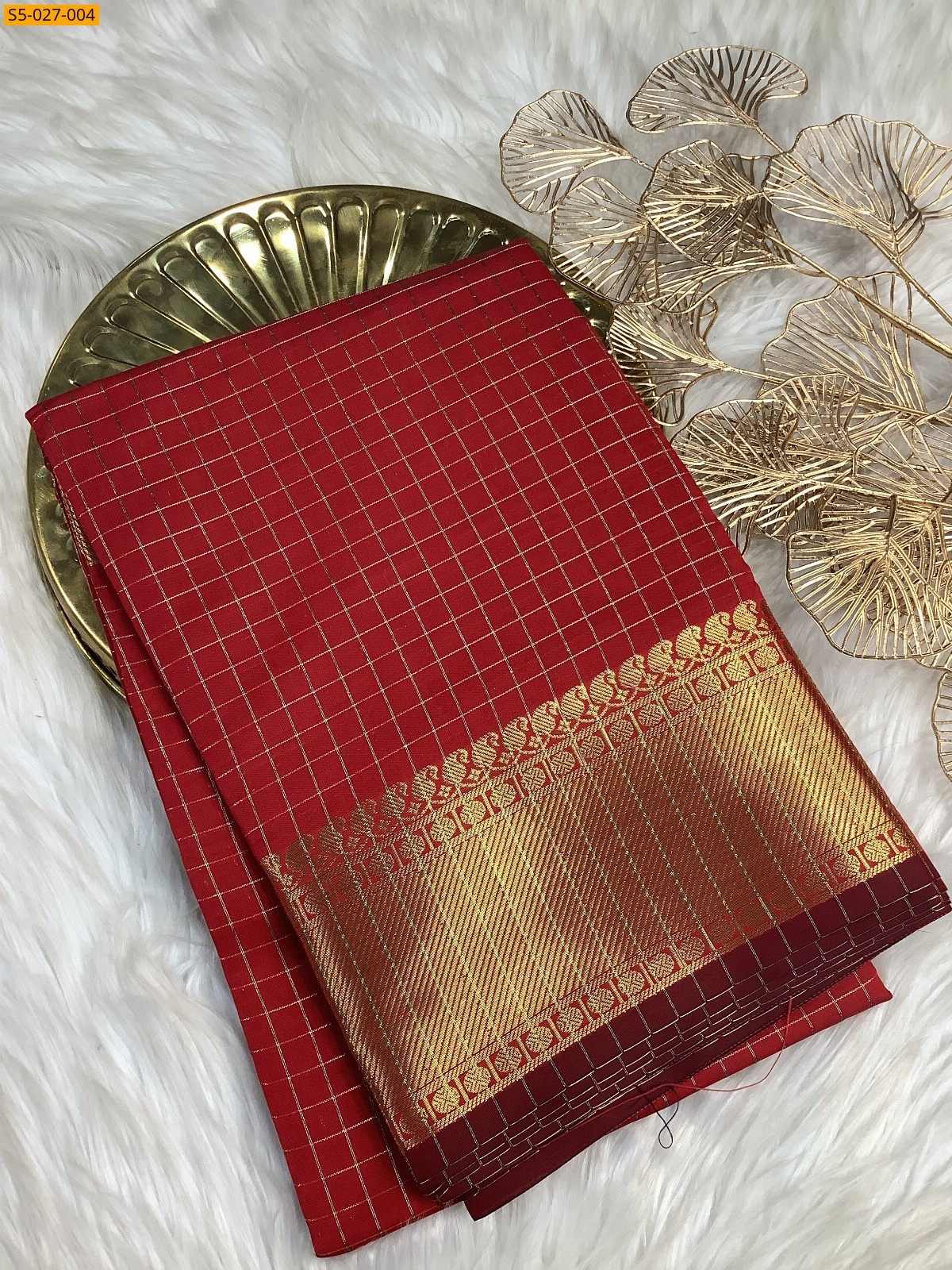 Red Banras katan Silk Saree