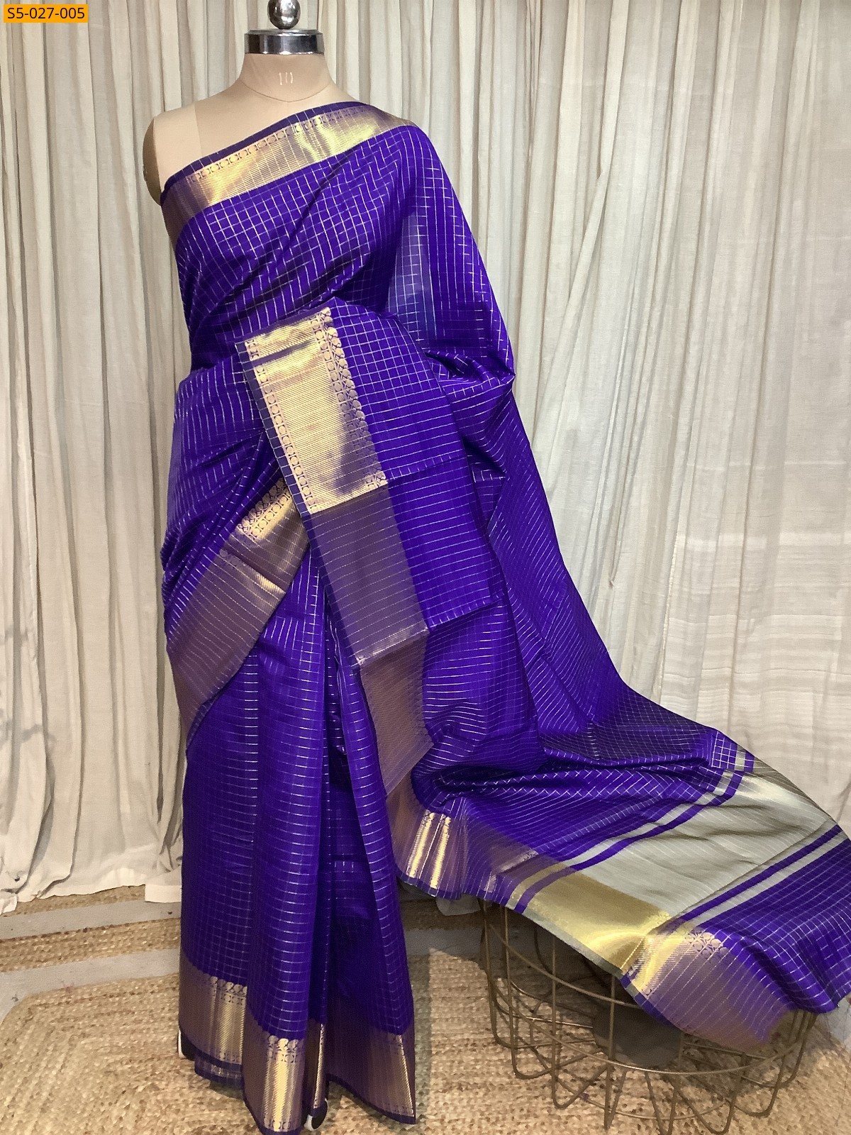 Royal Blue Banras katan Silk Saree