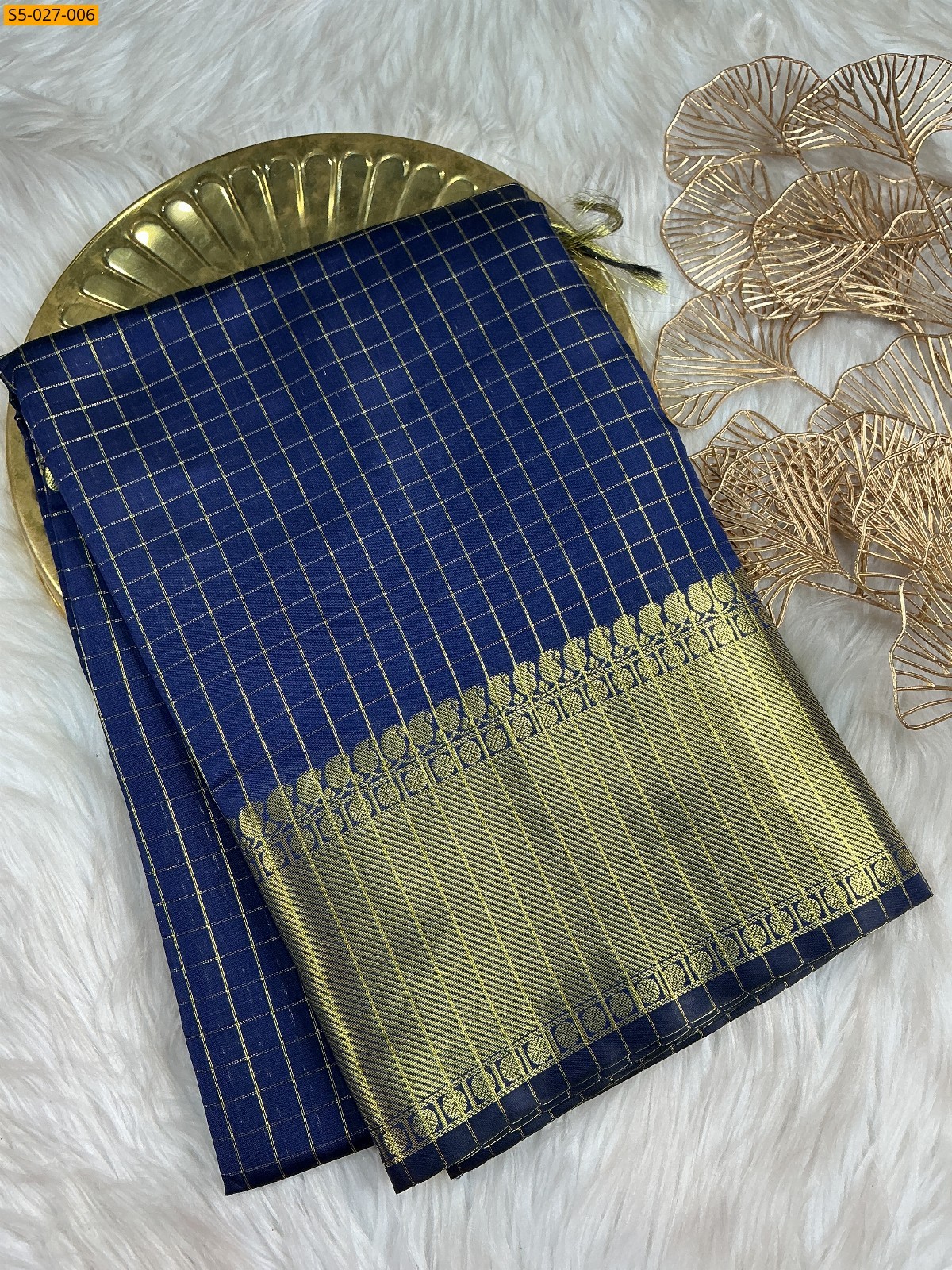Navy Blue Banras katan Silk Saree