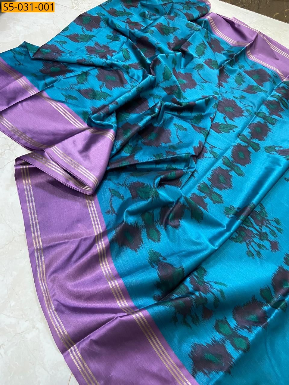 Sky Blue Banarasi Soft Pochampally Silk saree