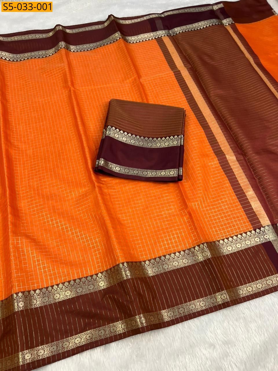 Orange Banarasi katan silk Sarees