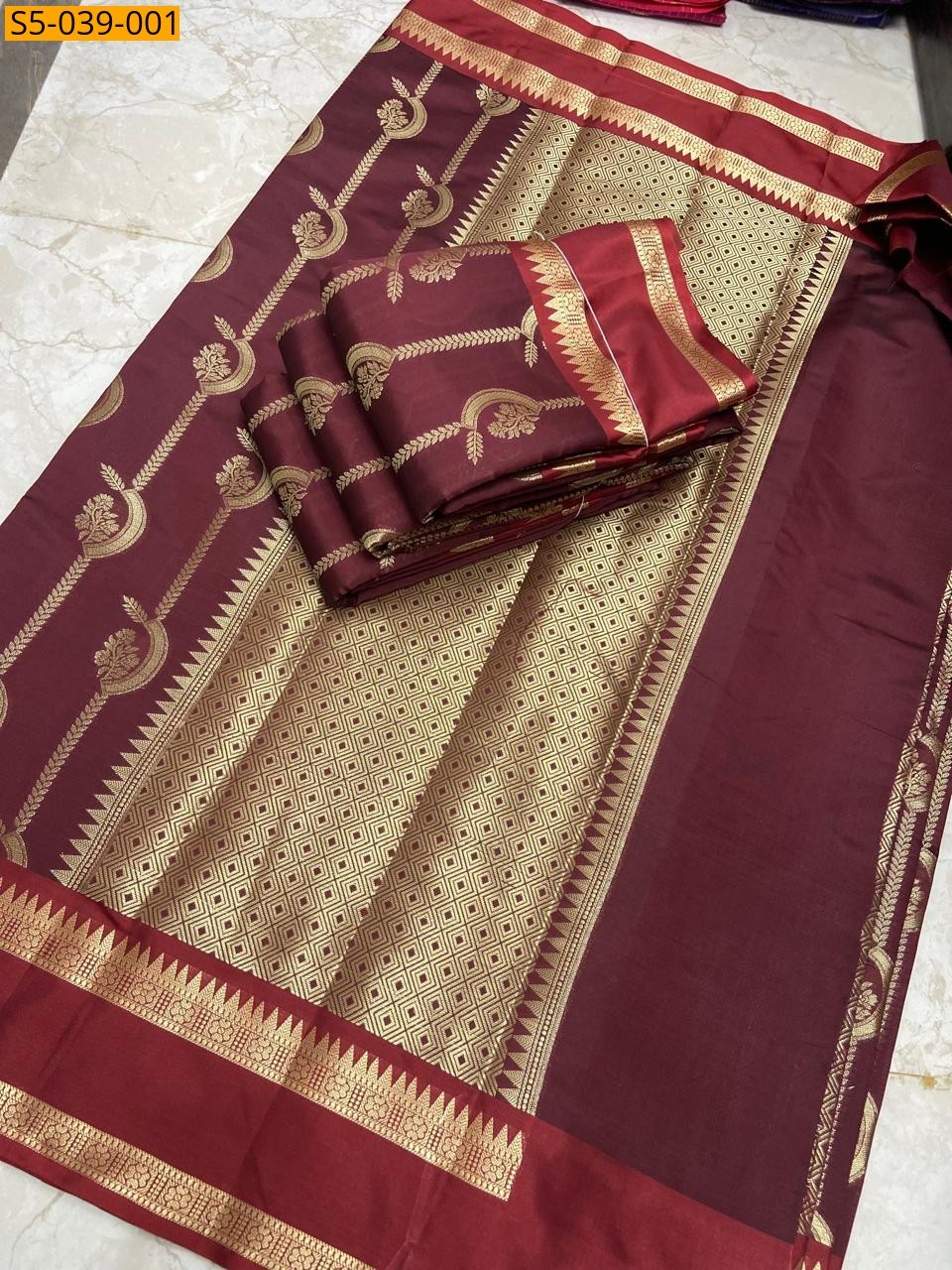 Maroon Banarasi Soft Silk Saree