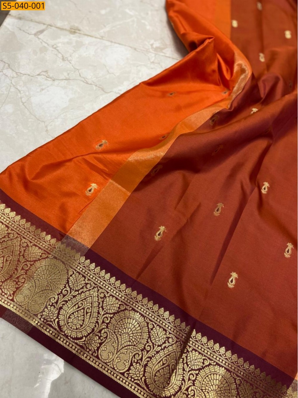 Rust Orange Banarasi Katan Kanchi Border Saree Rust Orange Banarasi Katan Kanchi Border Saree