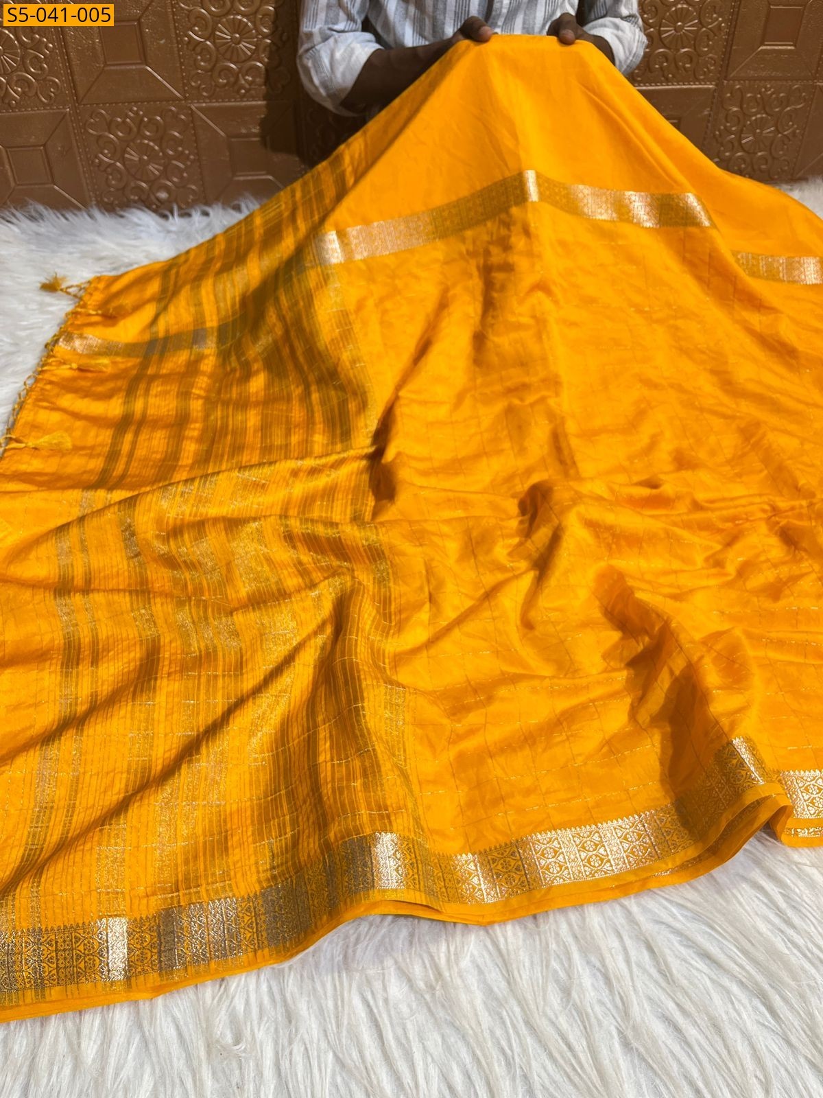 Yellow Banarasi Semi Dupian Soft Silk Saree