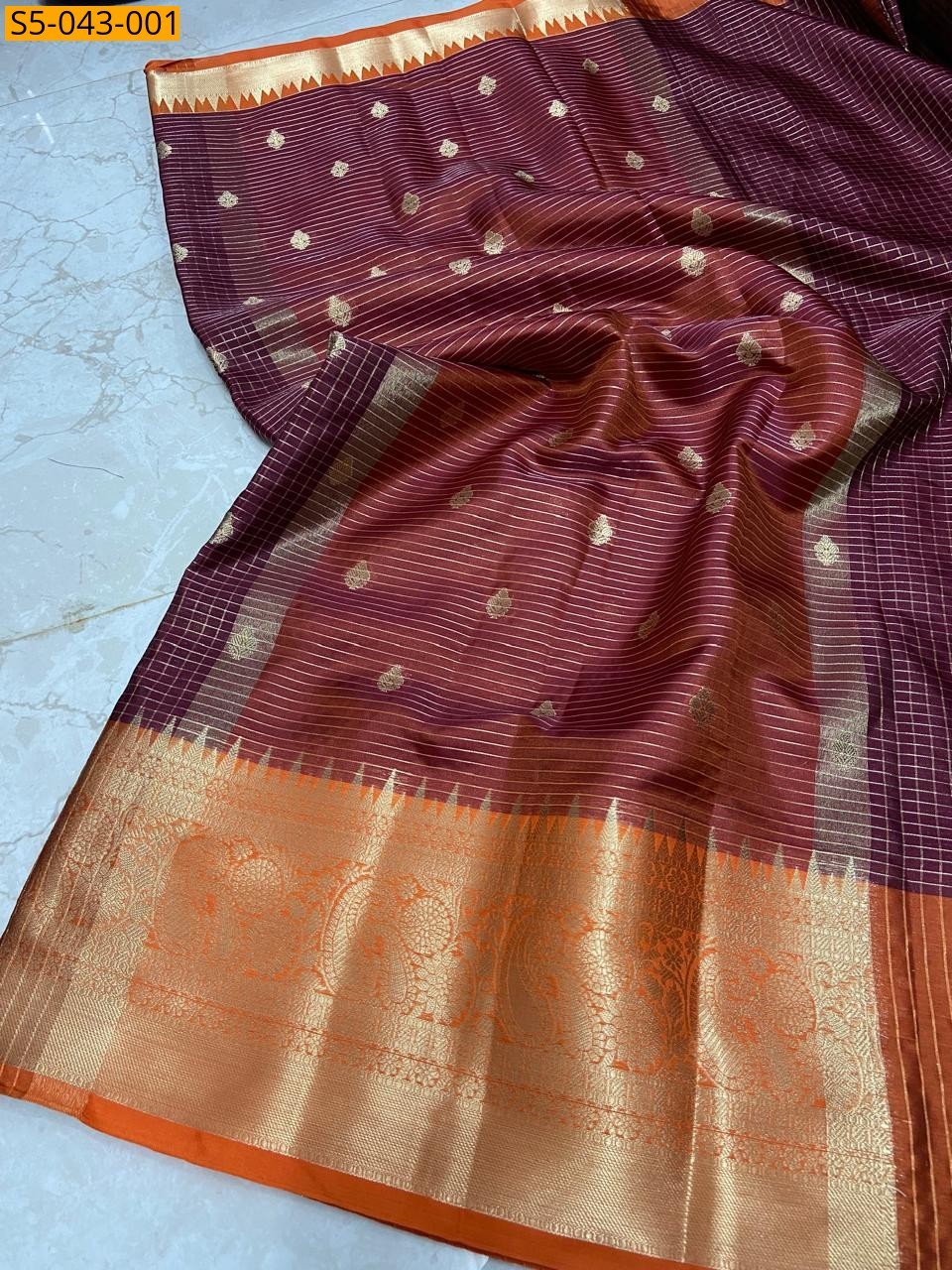 Banarasi Katan Kanchi Border Saree - Brown