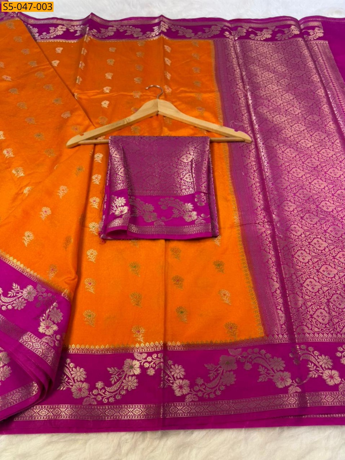 Orange Banarasi Dybal Semi Dupian soft silk saree