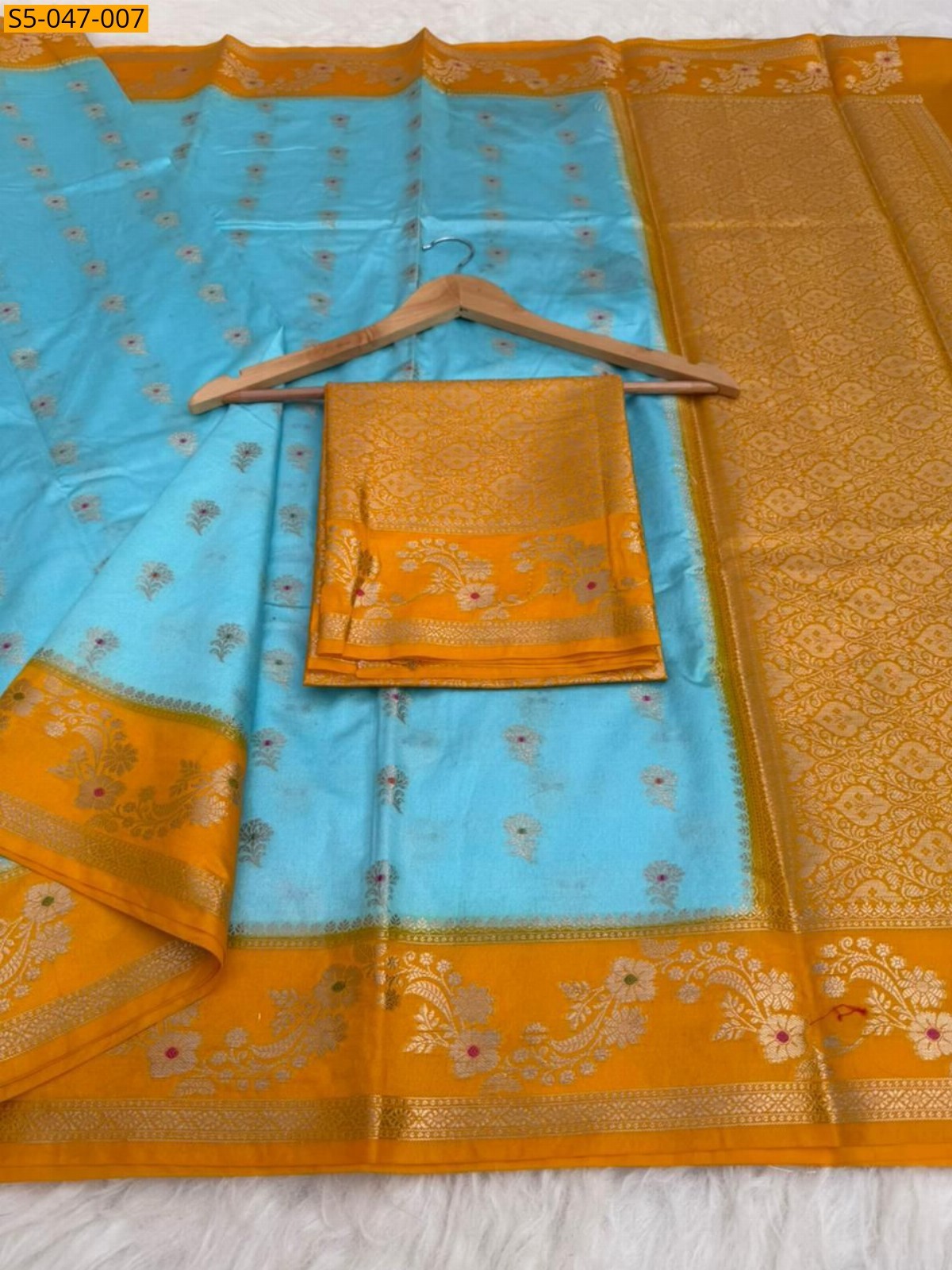 Sky Blue Banarasi Dybal Semi Dupian soft silk saree