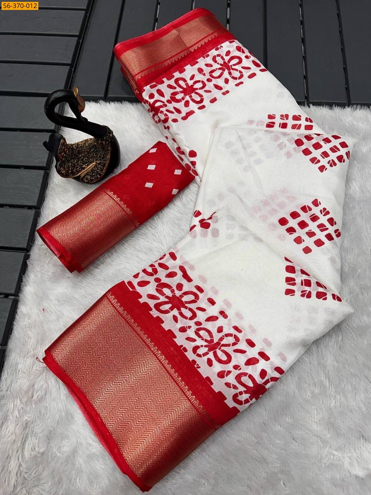 Red Fancy soft Dola silk saree