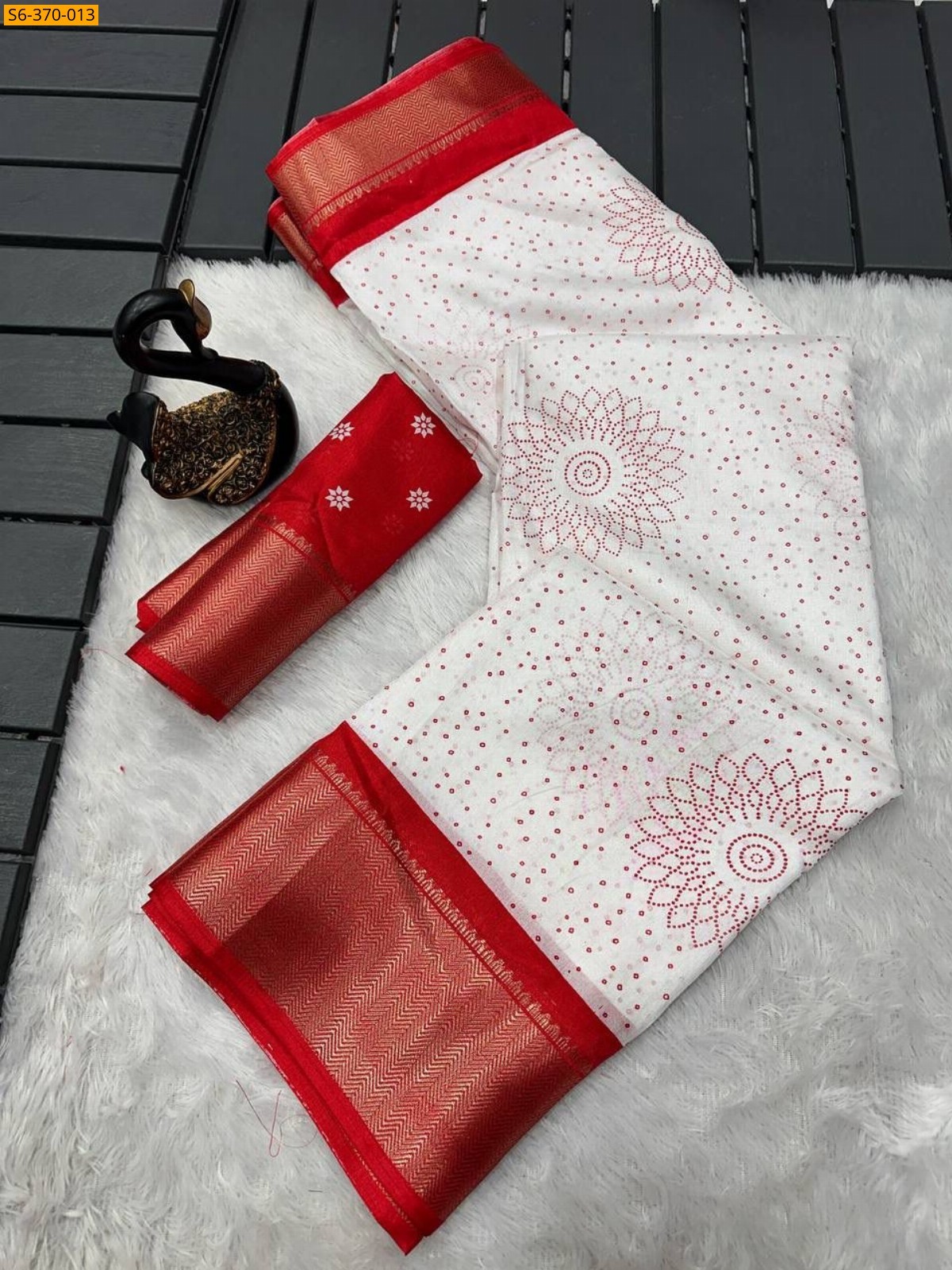 Red Fancy soft Dola silk saree