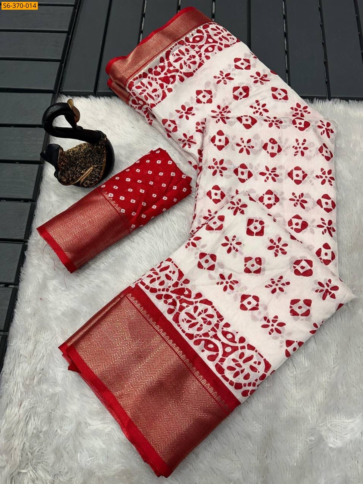 Red Fancy soft Dola silk saree