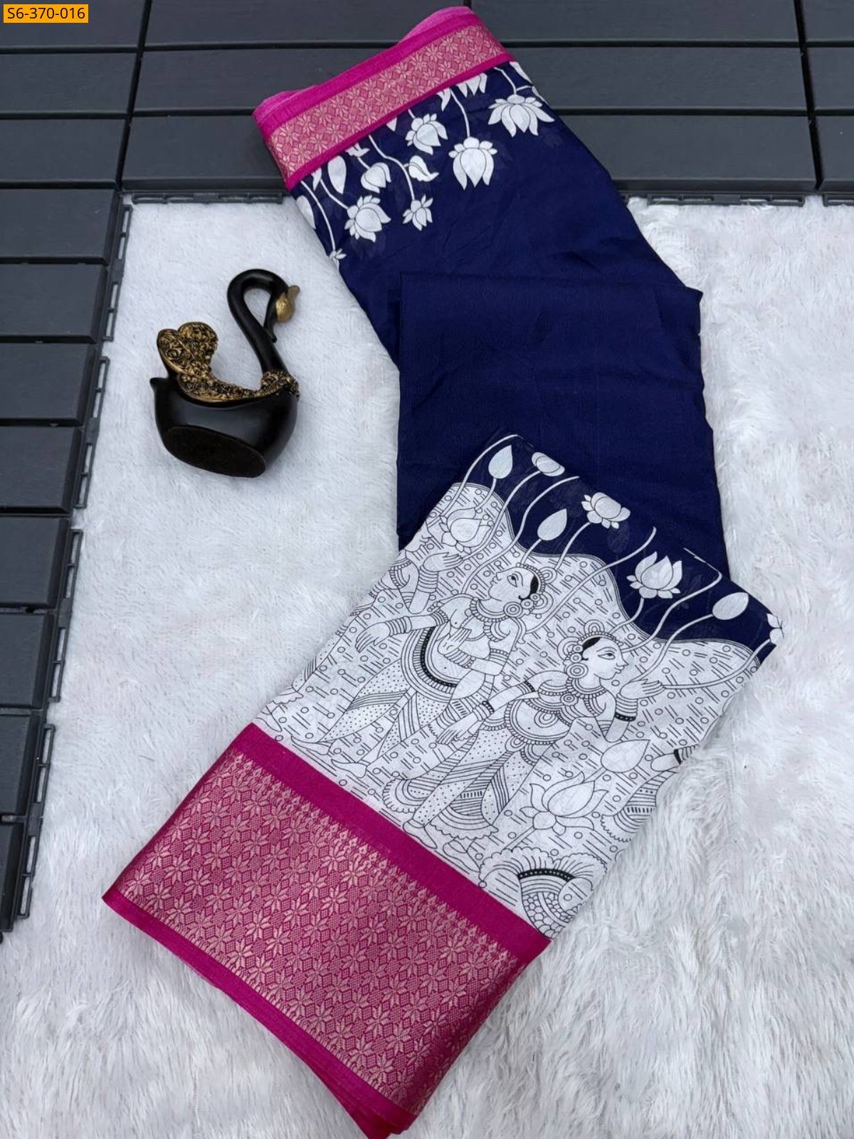 Navy Blue Fancy soft Dola silk saree