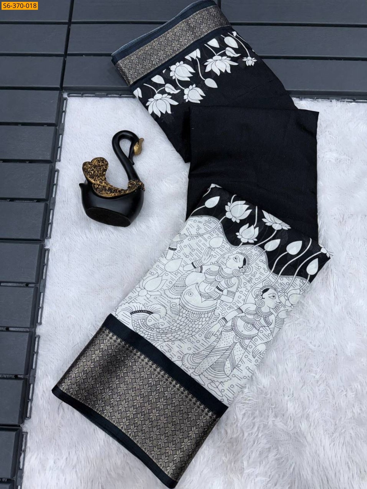 Black Fancy soft Dola silk saree