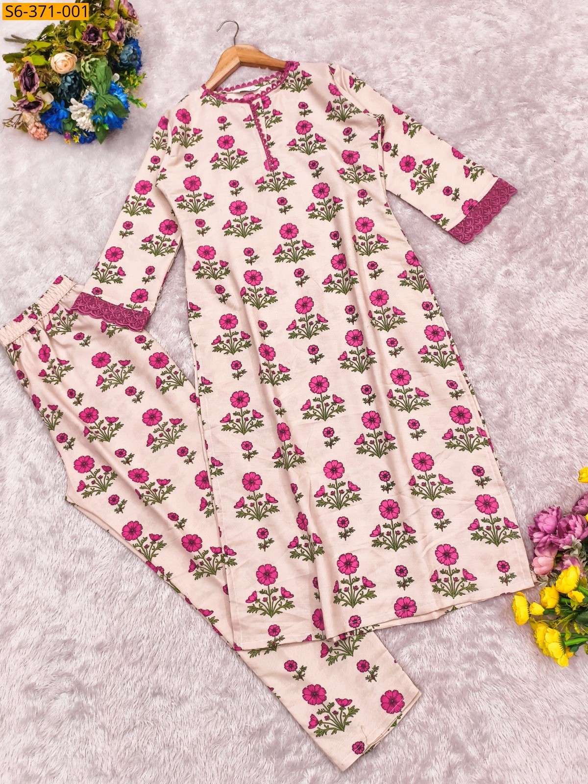 Beige Fancy Rayon Printed Coord set