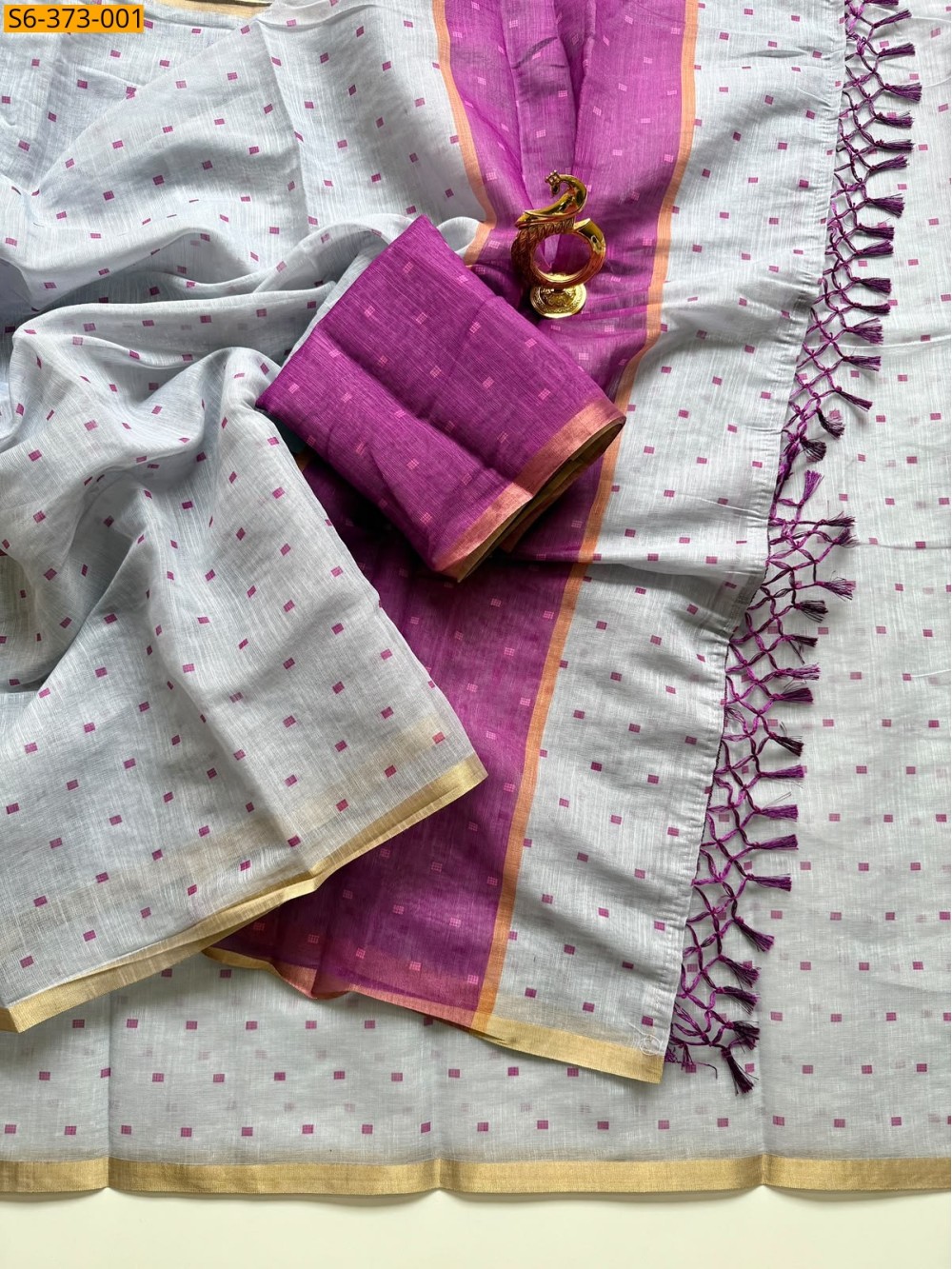 Light Grey Fancy Linen Cotton Saree Light Grey Fancy Linen Cotton Saree
