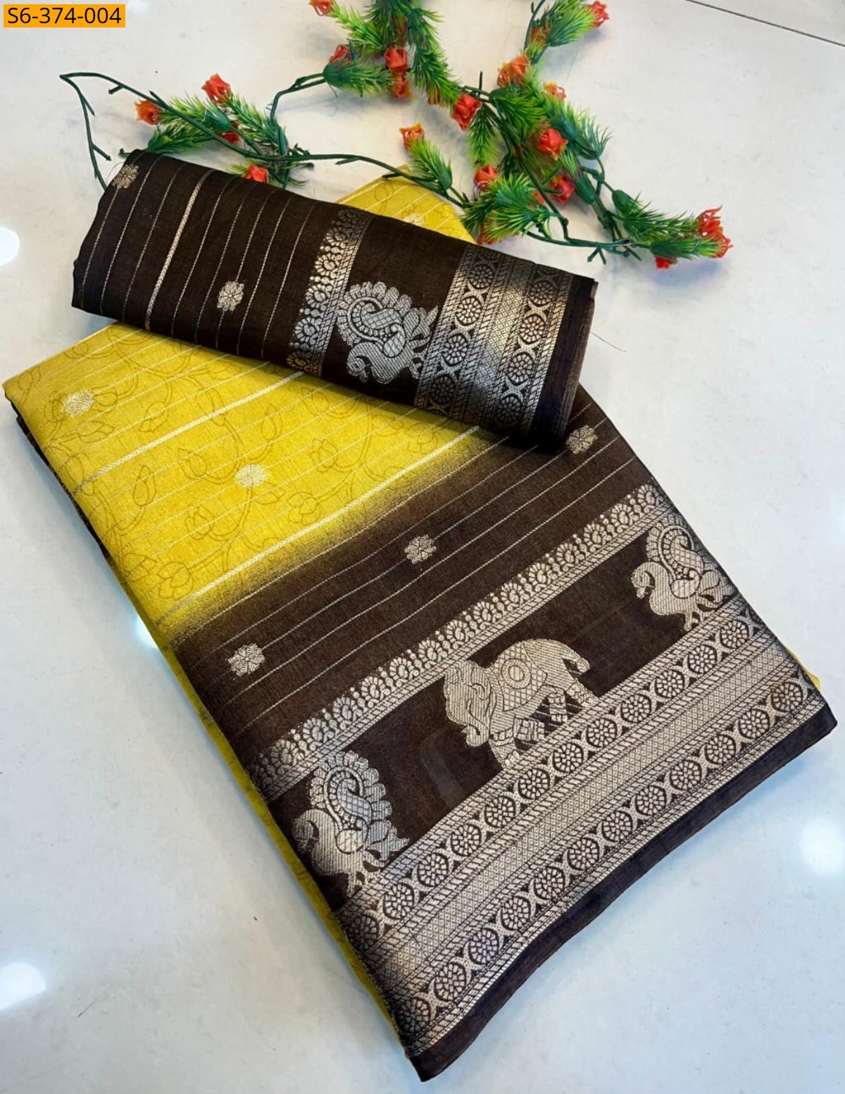 Yellow Kolam silk sarees