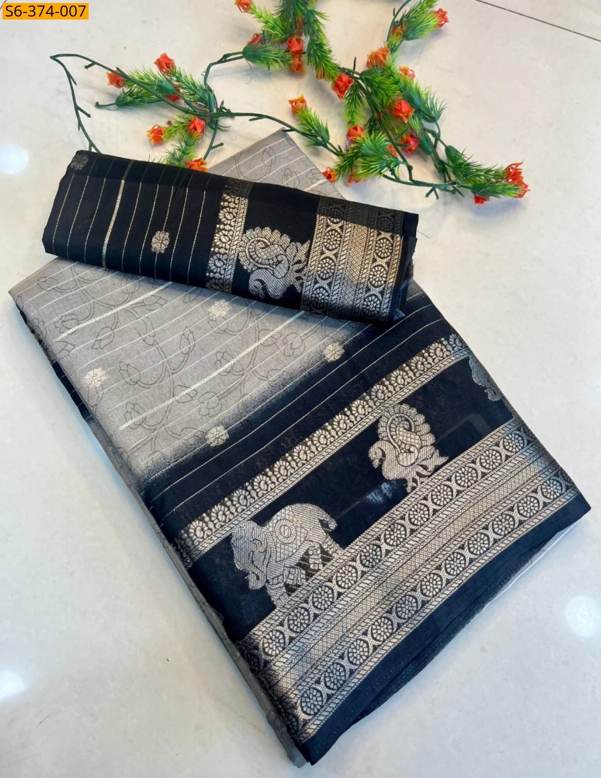 Gray Kolam silk sarees