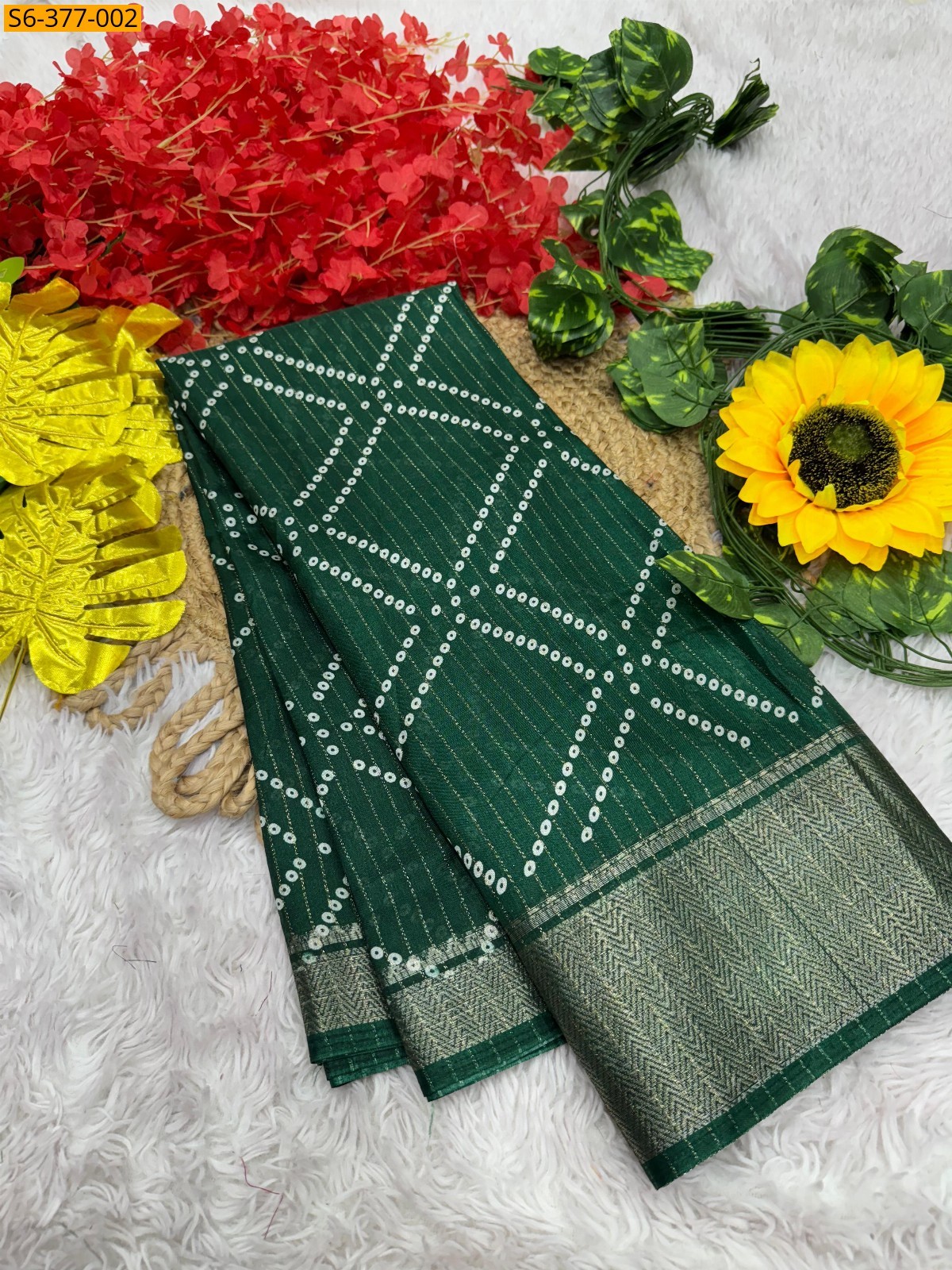 Green Fancy Ajrakh silk saree