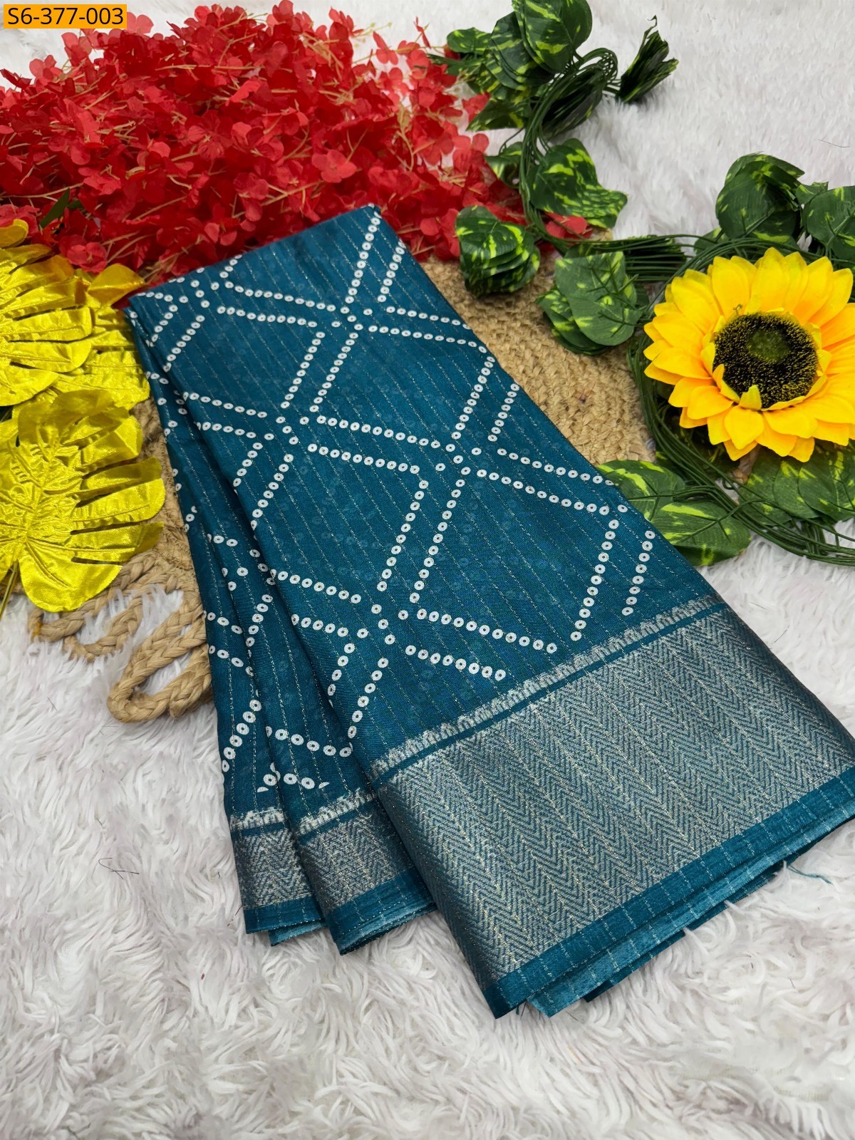 Blue Fancy Ajrakh silk saree