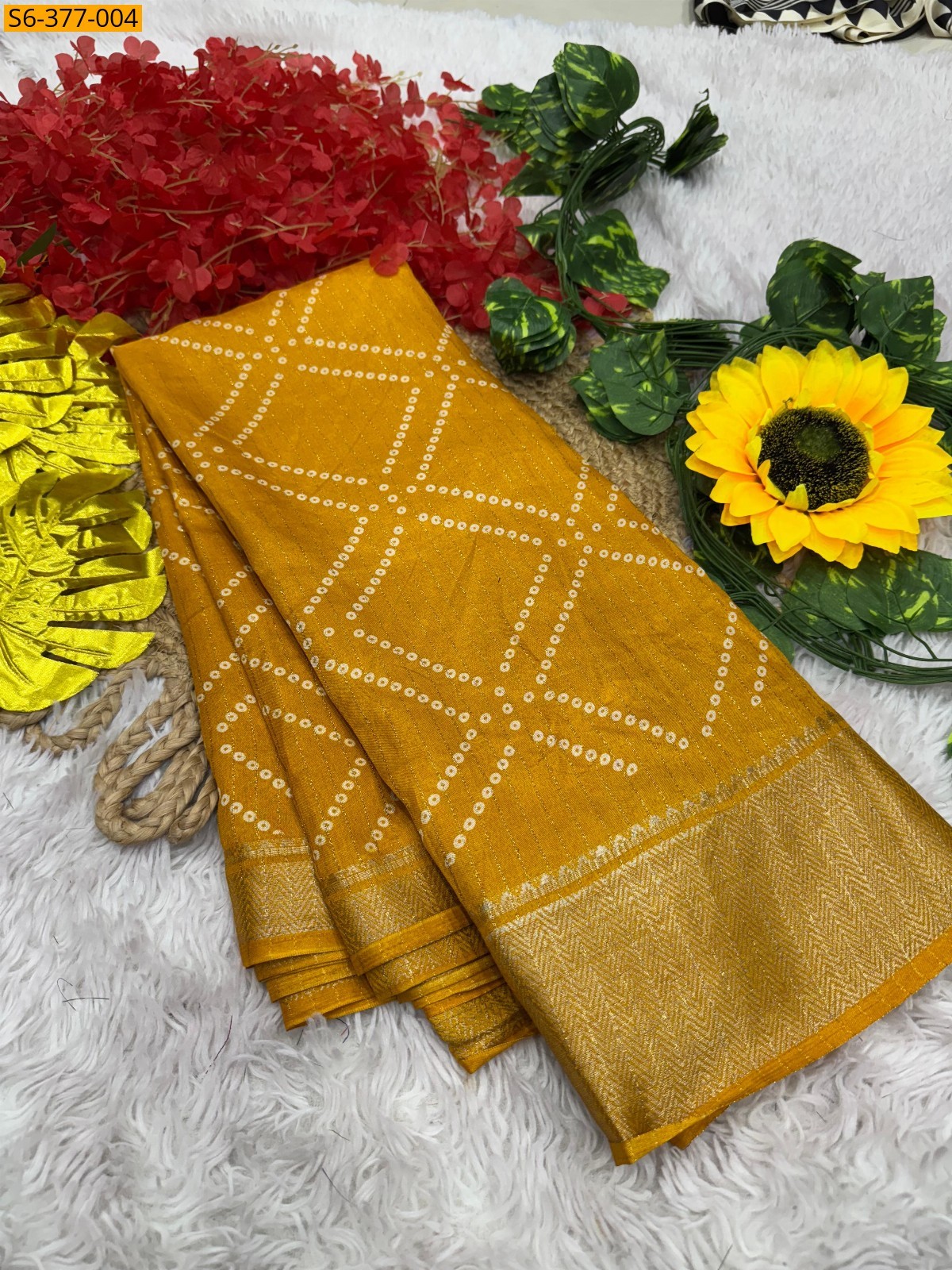 Yellow Fancy Ajrakh silk saree
