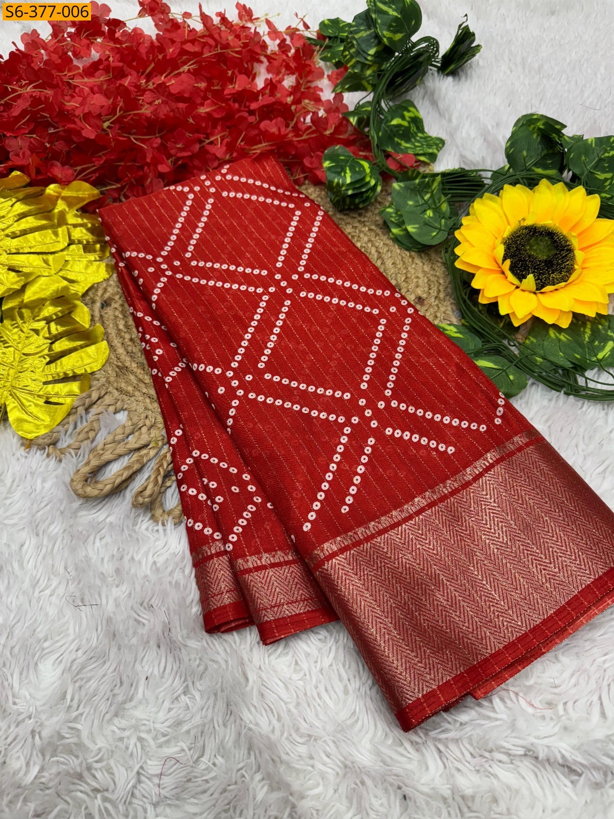 Red Fancy Ajrakh silk saree