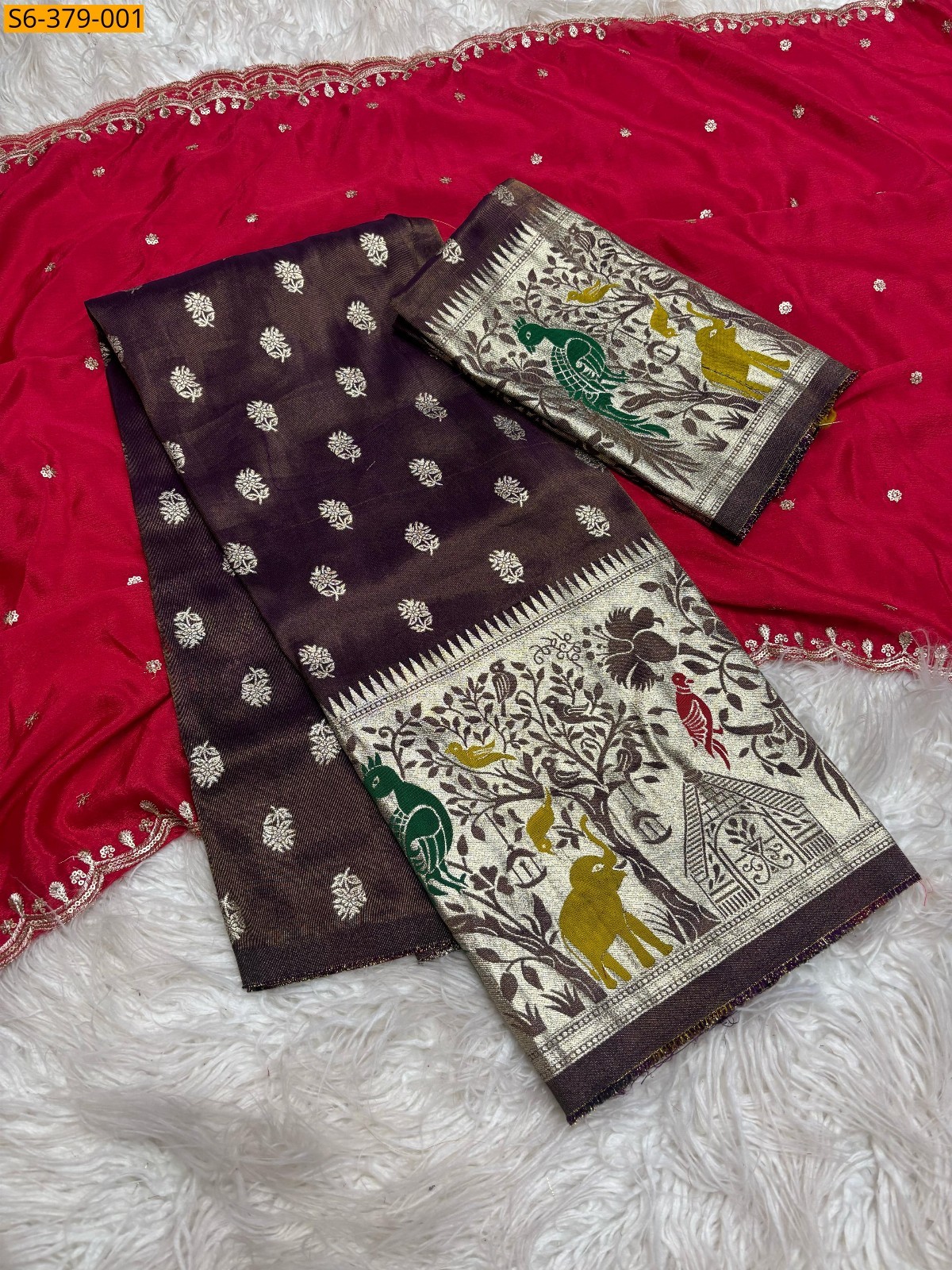 Red Jacquard border half sarees