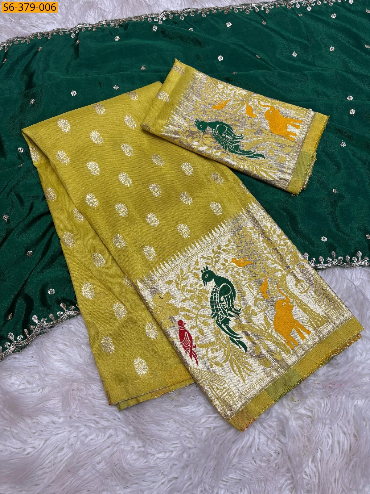 Green Jacquard border half sarees