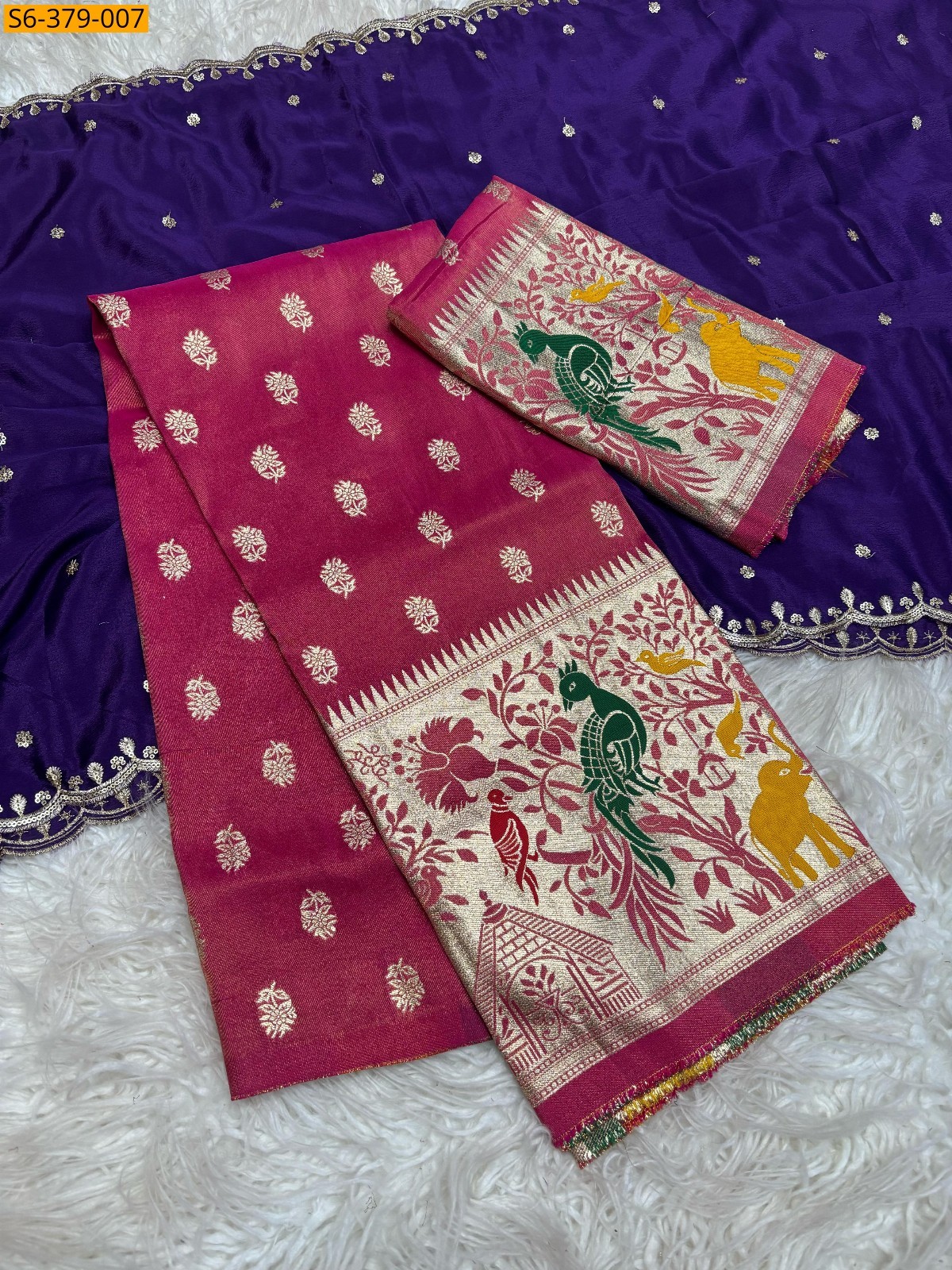 Violet Jacquard border half sarees