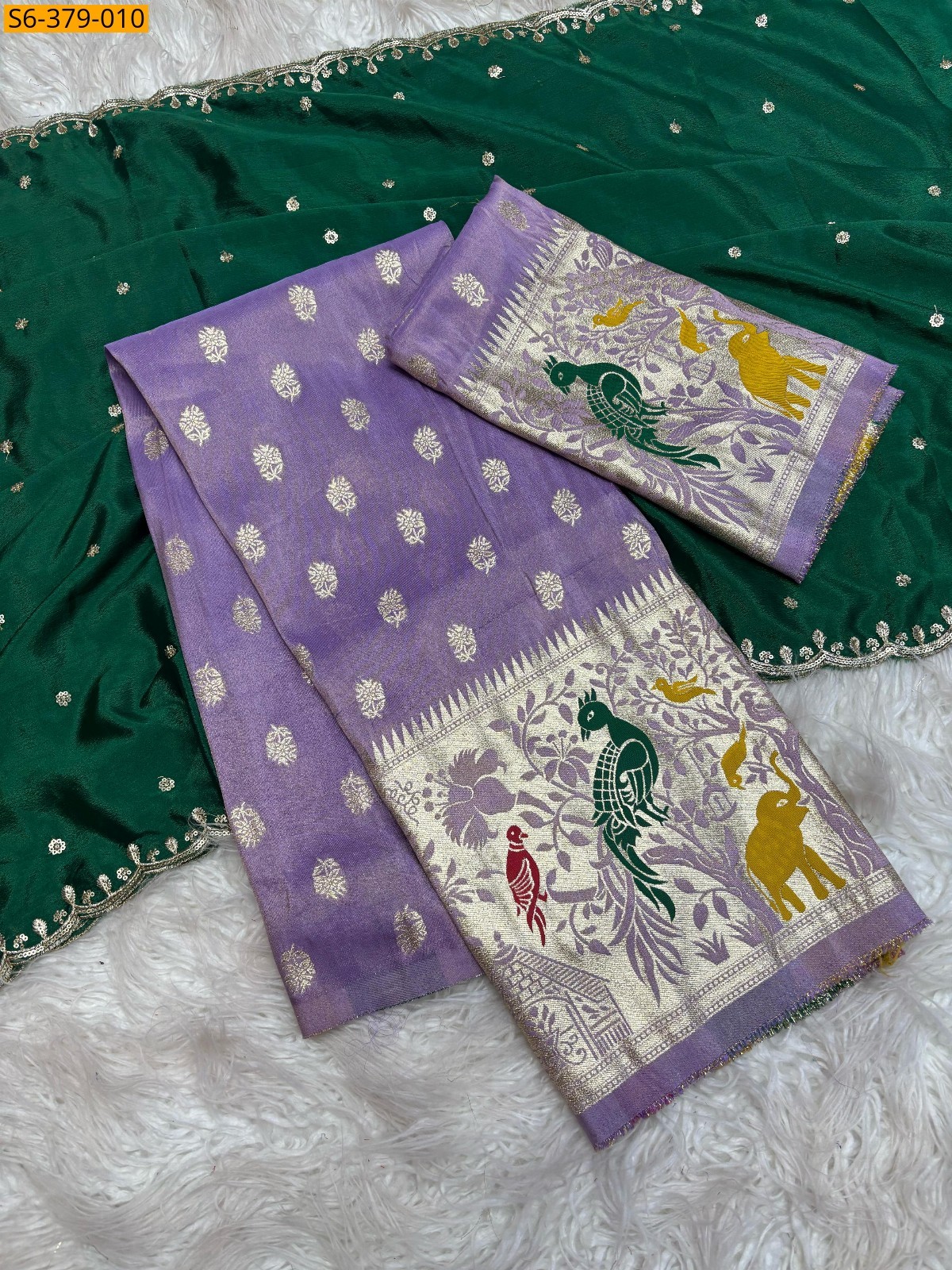 Green Jacquard border half sarees