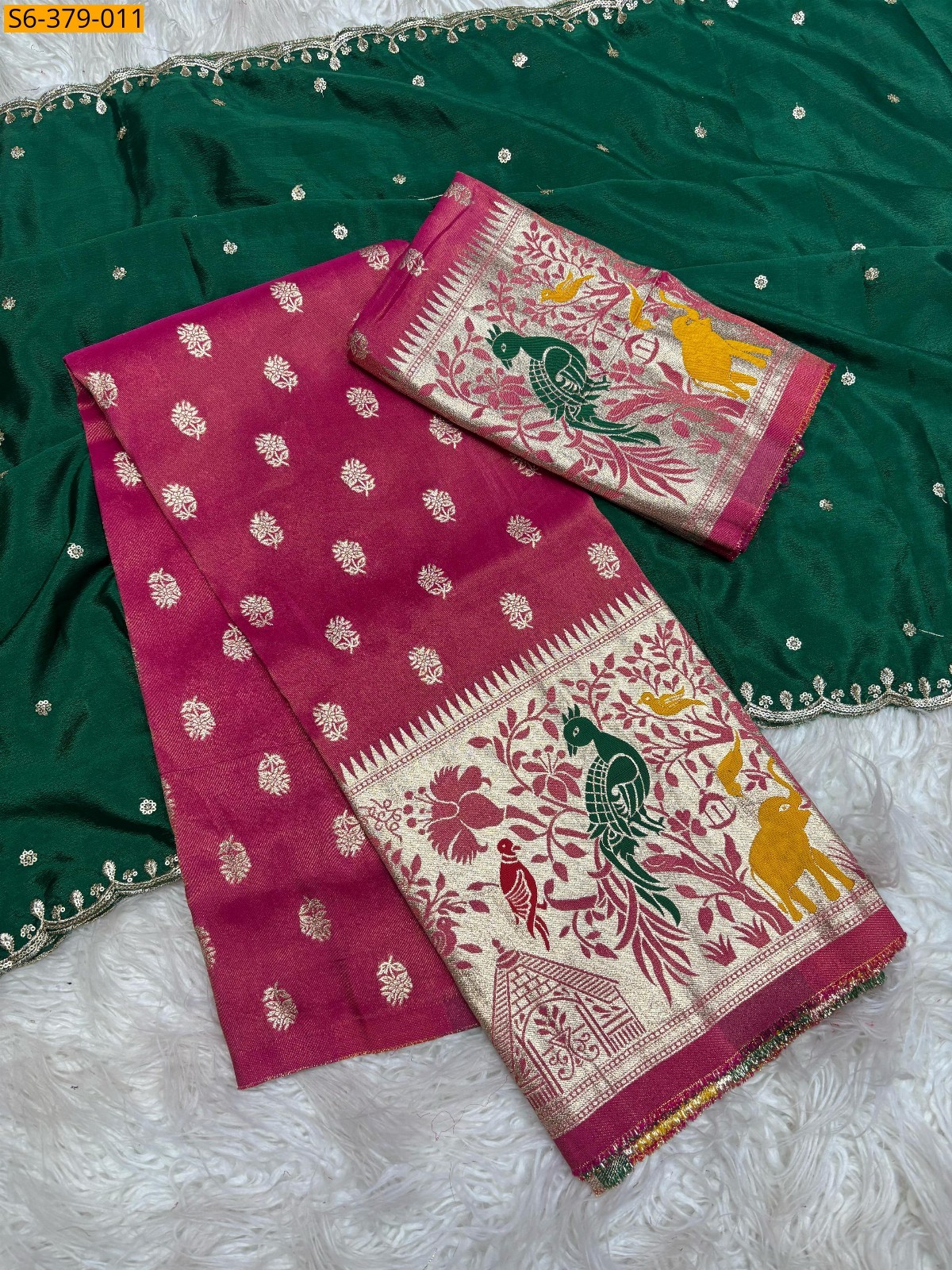 Green Jacquard border half sarees