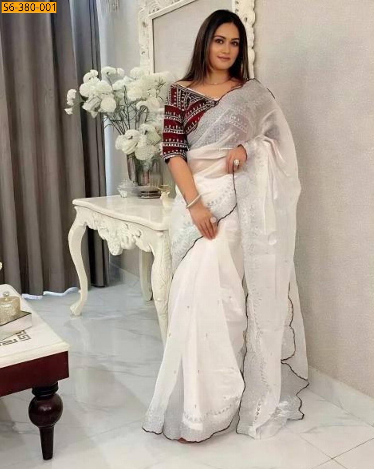 White Fancy jimmy choo satin saree